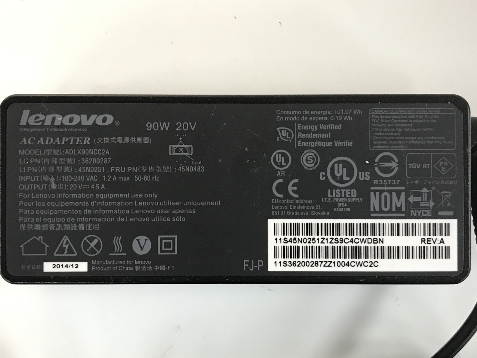 Lenovo 90W 20V 4.5A Laptop Charger AC Power Adapter Square Tip ThinkPad Genuine