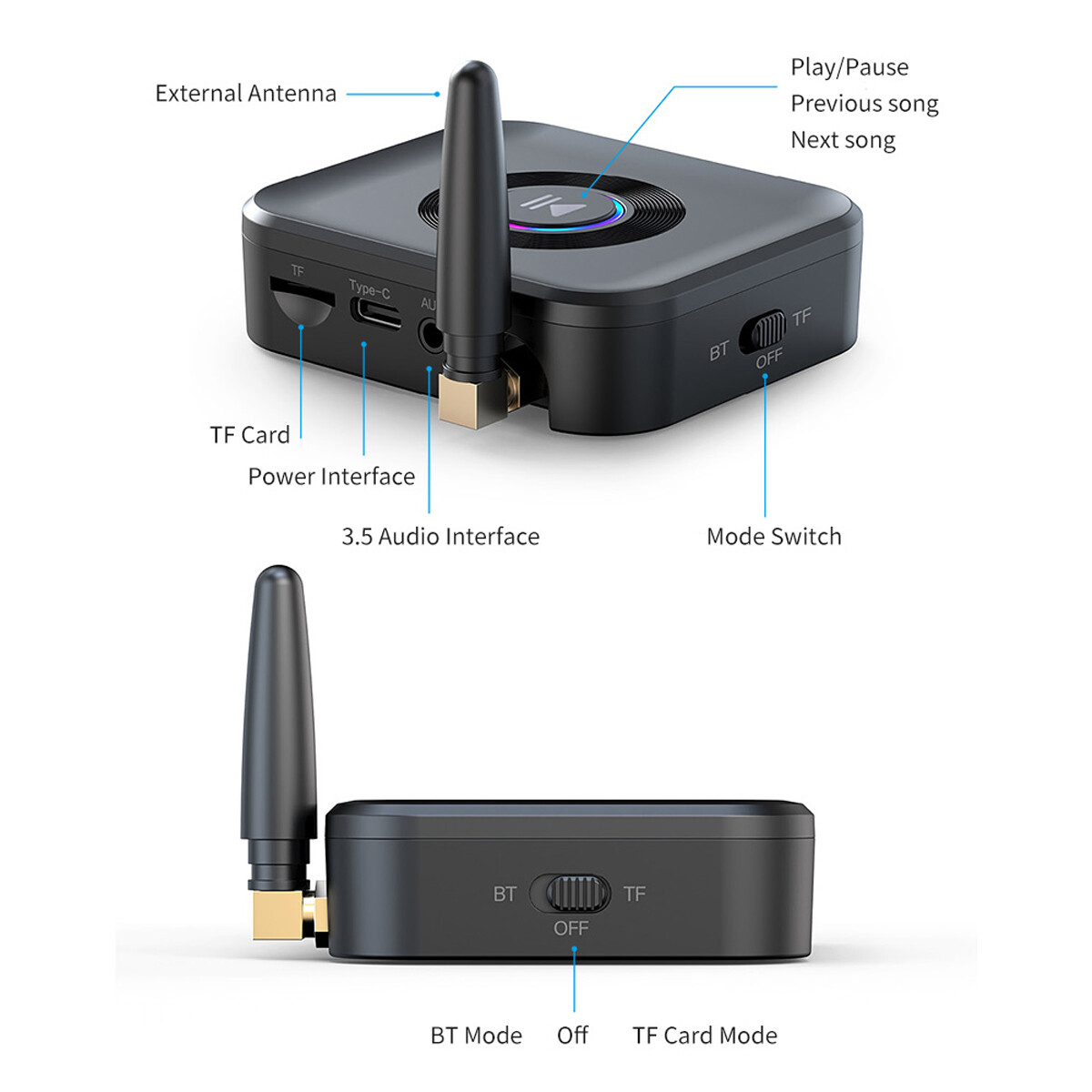 Bluetooth 5.1 Receiver Wireless 3.5mm Jack AUX to 2 RCA Audio Stereo Adapter US
