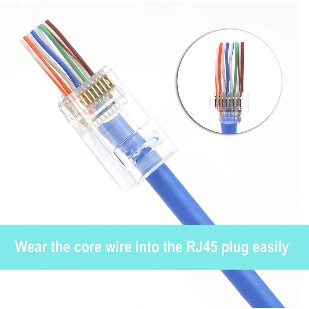 100pcs CAT6 CAT5 RJ45 Pass Through Modular Plug Network Cable Connector End 8P8C