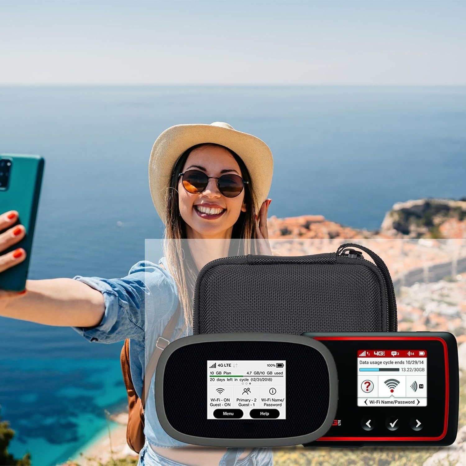 Durable Hard Case for Jetpack MiFi 6620L/8800L with Elastic Strap & Mesh Pocket