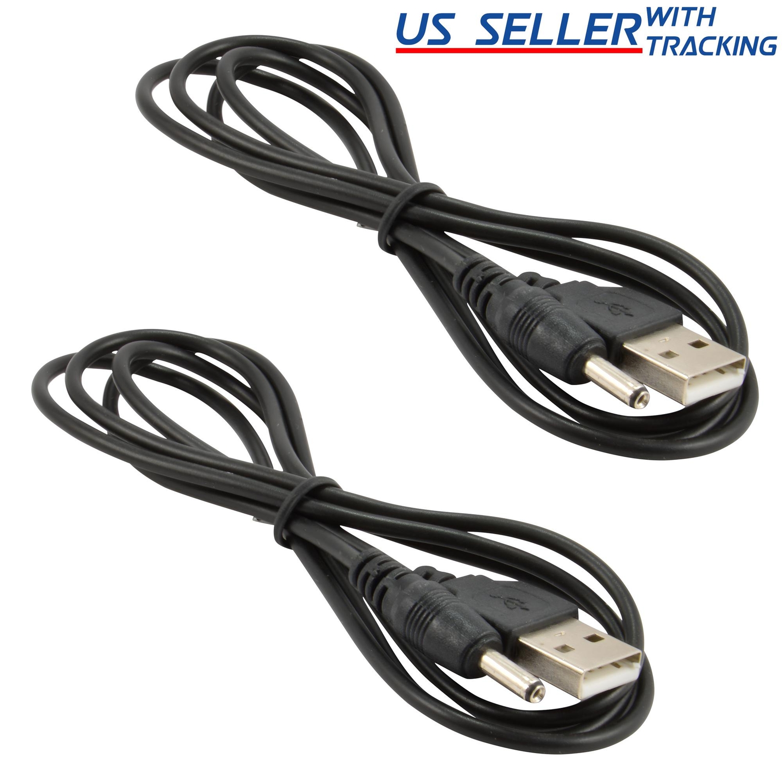 2pcs USB to 3.5mm x 1.35mm Barrel Connector 5V DC Power Cable Jack Male, 5ft