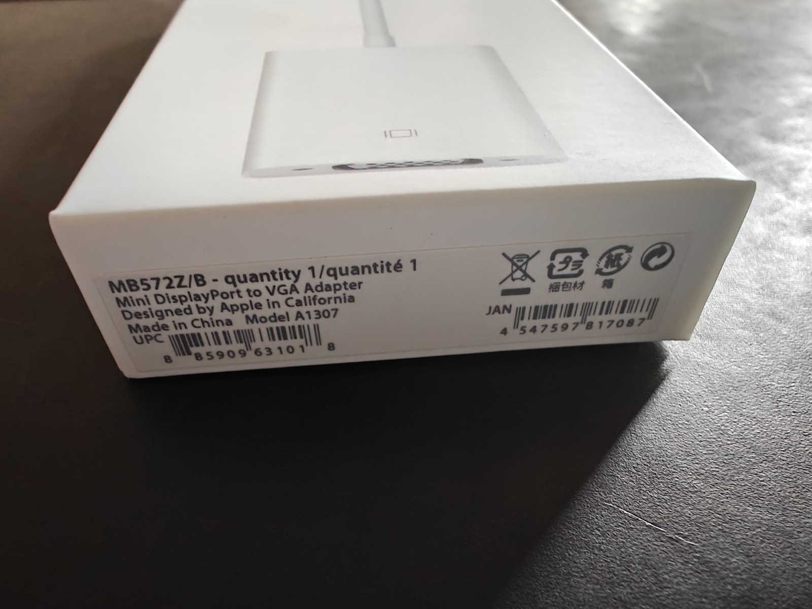 Genuine Apple Mini DisplayPort to VGA Adapter MB572Z/B – Model A1307 -NEW IN BOX