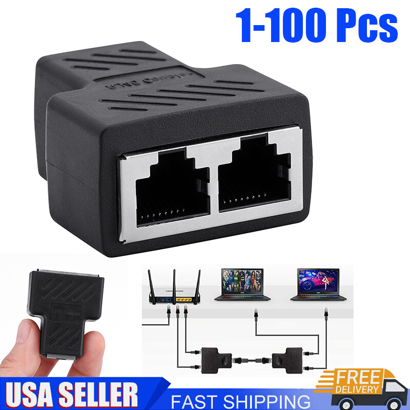 RJ45 Splitter Adapter 1 to 2 Dual Female Port CAT5 6 LAN Ethernet Connector LOT