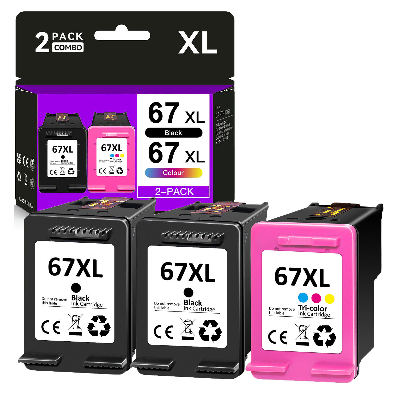 1-3PK 67-XL 67XL XXL Black & Color Ink for HP Deskjet 4155e Plus 4122 4132 4155