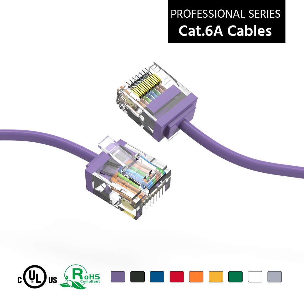 10 Pack of 1Ft CAT6A UTP Super-Slim Ethernet Network Cable 32AWG Purple