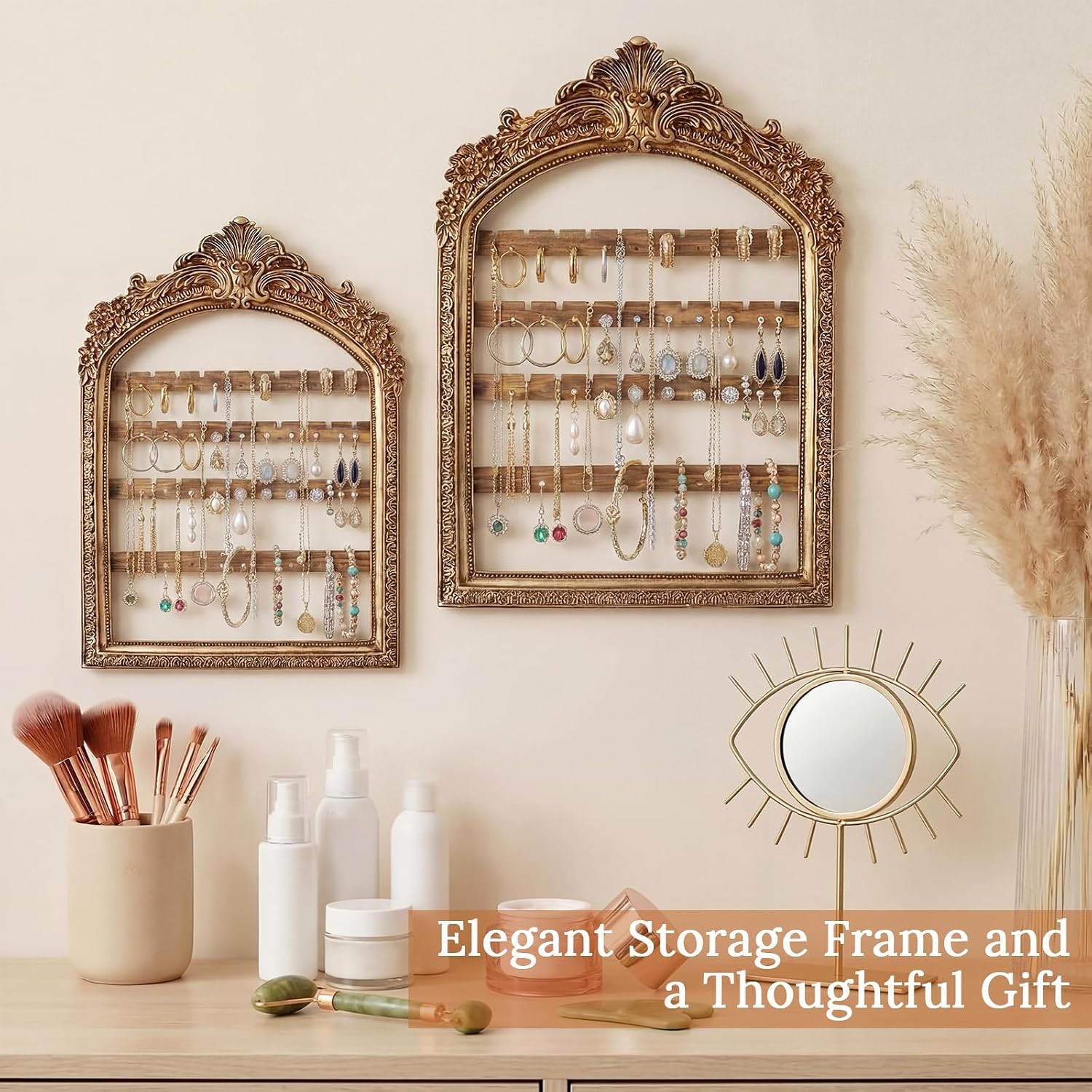 2 Pcs 10 X 6.9” & 13 X 9.3” Wall Hanging Earring Holder Organizers Vintage Arc