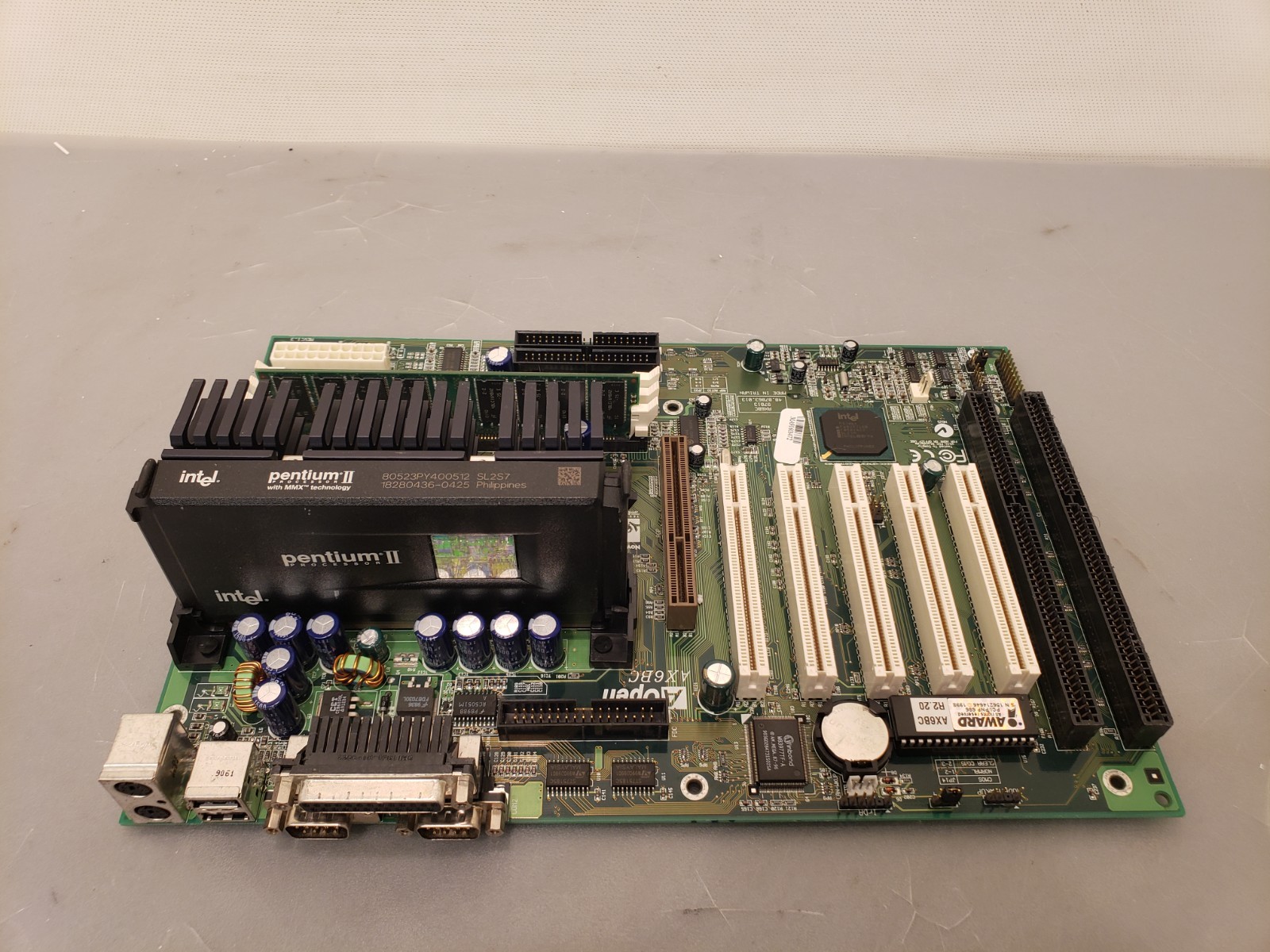 Vintage AOpen AX6BC Slot 1 Motherboard Pentium II 400Mhz CPU 256MB PCI ISA AGP