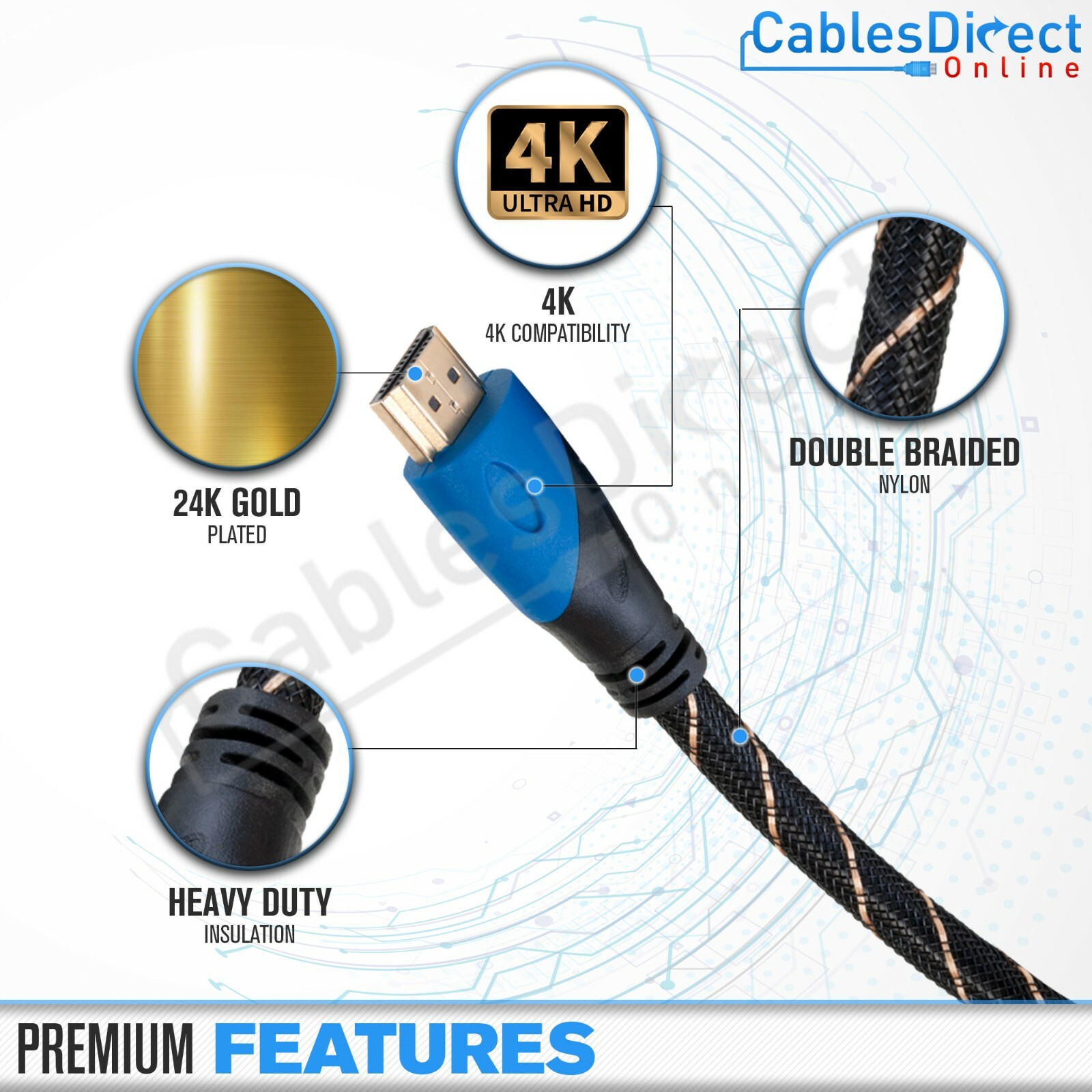 4K Gold HDMI Cable 2.0 3d Lot Length 3ft 6ft 10ft 20ft 30ft 40ft 50ft 100ft