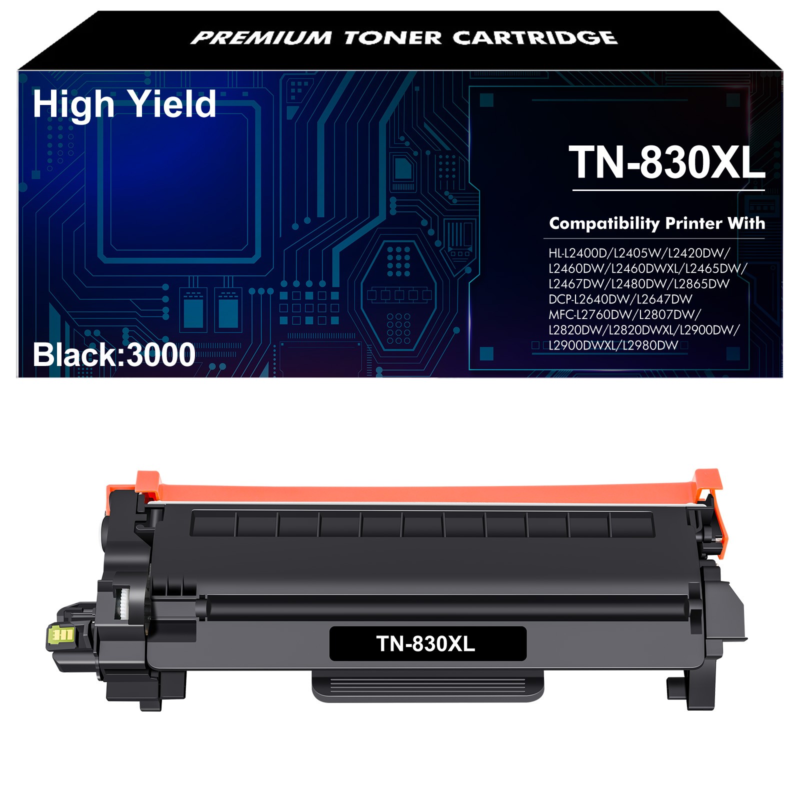 1PK TN830XL Toner Cartridge for Brother TN830 MFC-L2807DW MFC-L2820DW L2820DWXL