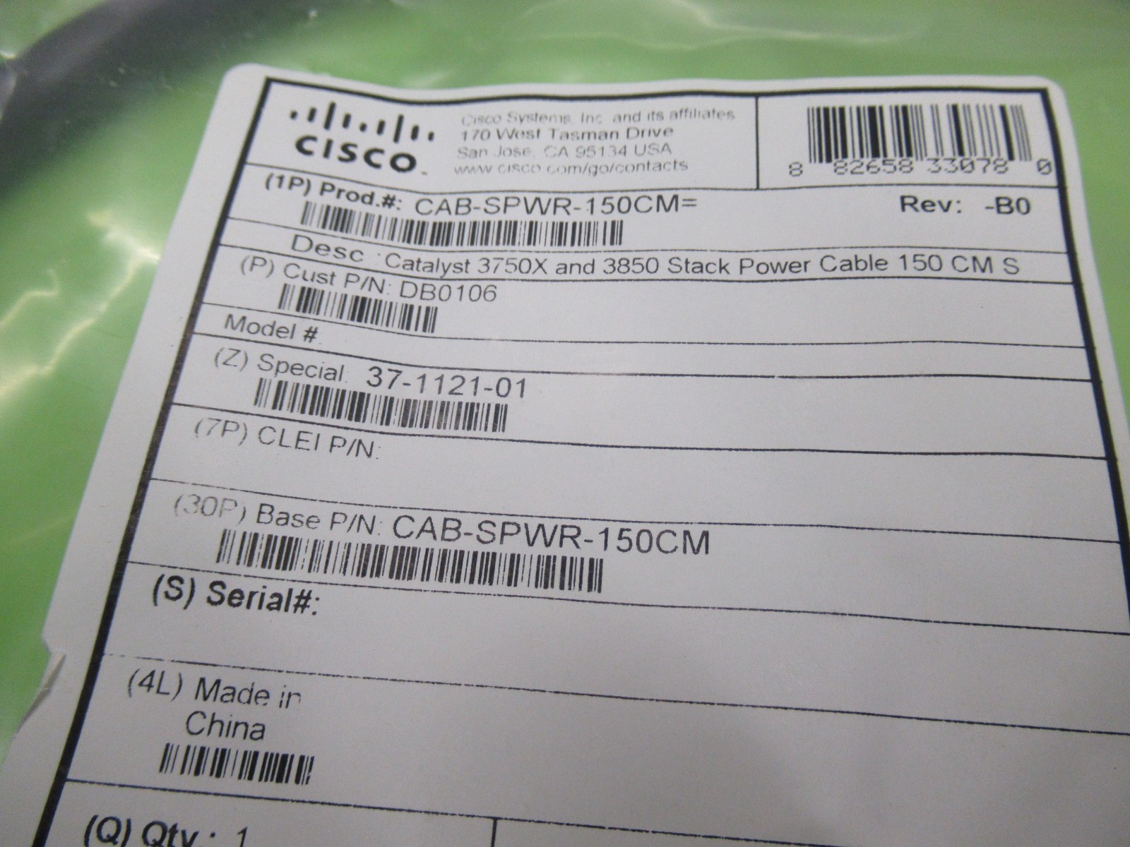Cisco 37-1121-01 CAB-SPWR 150cm 5FT 1.5 Meter Network Power Stacking Cable
