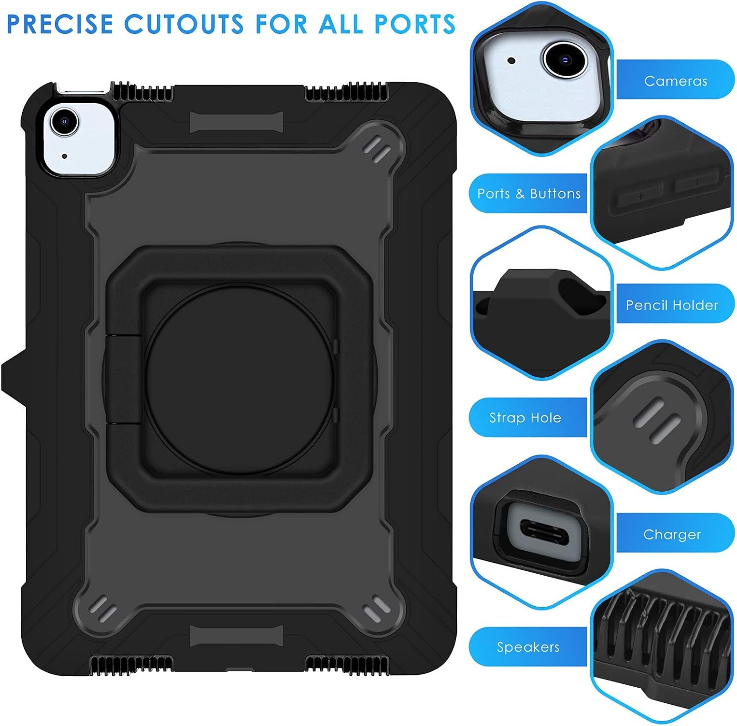 Rotating Case for iPad Pro 11 (M4/M5) 2024/2025 Shockproof Protector with Strap