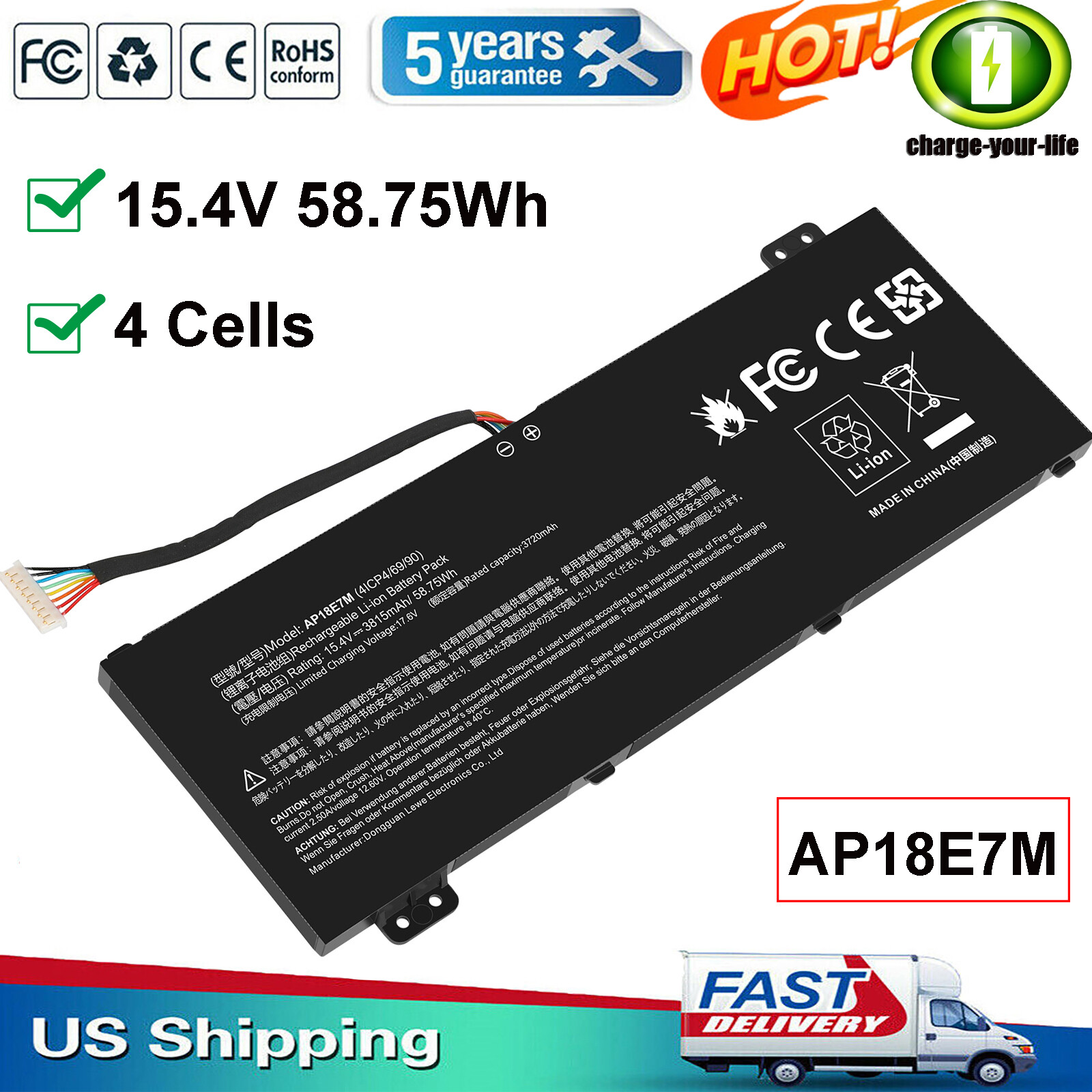 AP18E7M AP18E8M Battery For Acer Predator Triton 300 PT315 Nitro 7 AN715-51 FAST
