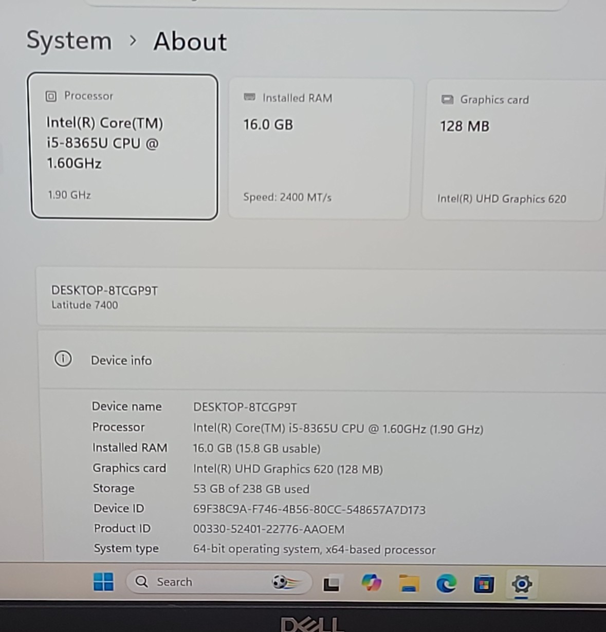Dell Latitude 7400 14″ Core i5-8365U | 16GB RAM | 256GB SSD | Win 11 Pro