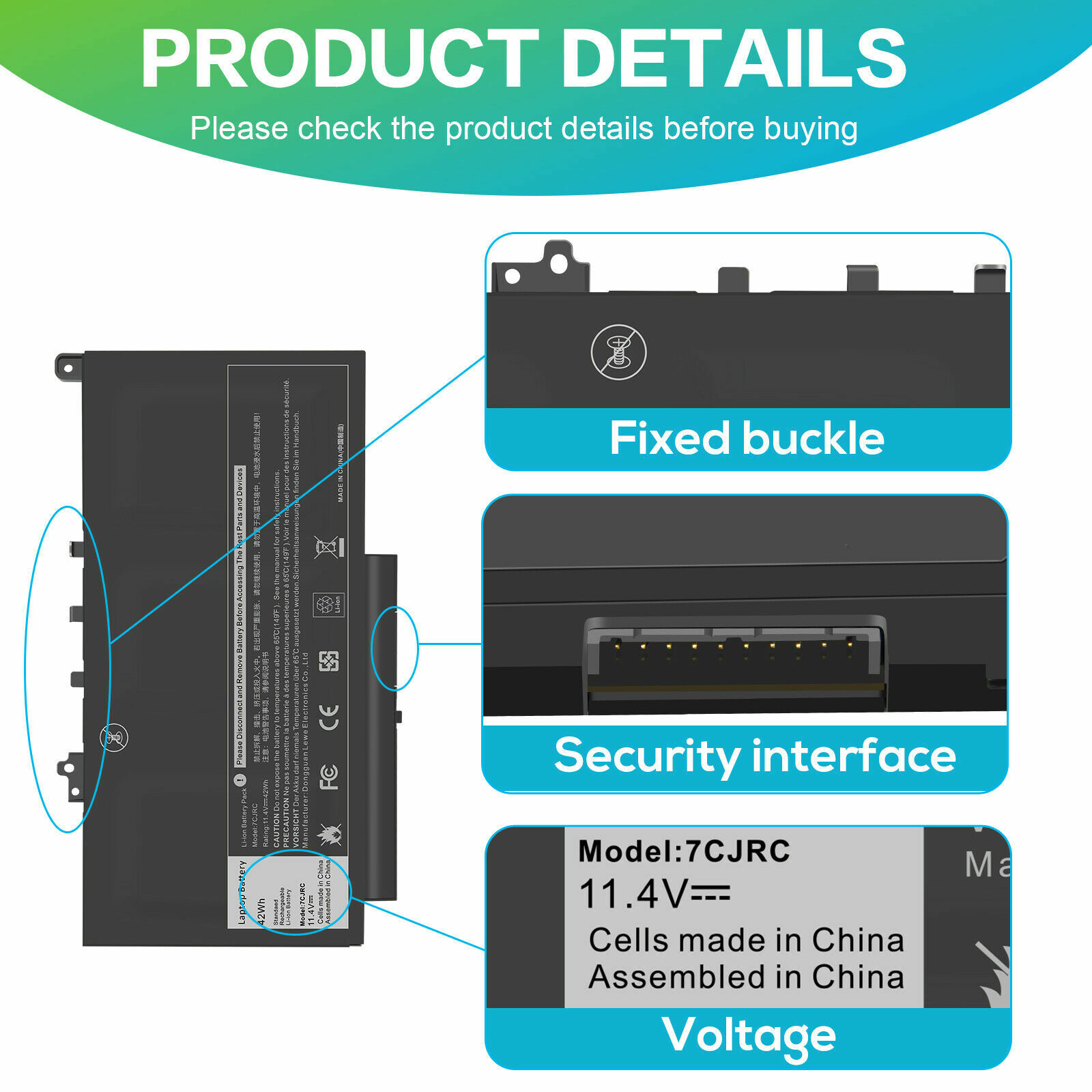 7CJRC Laptop Battery for Dell Latitude E7270 E7470 21X15 579TY F1KTM V6VMN 42Wh