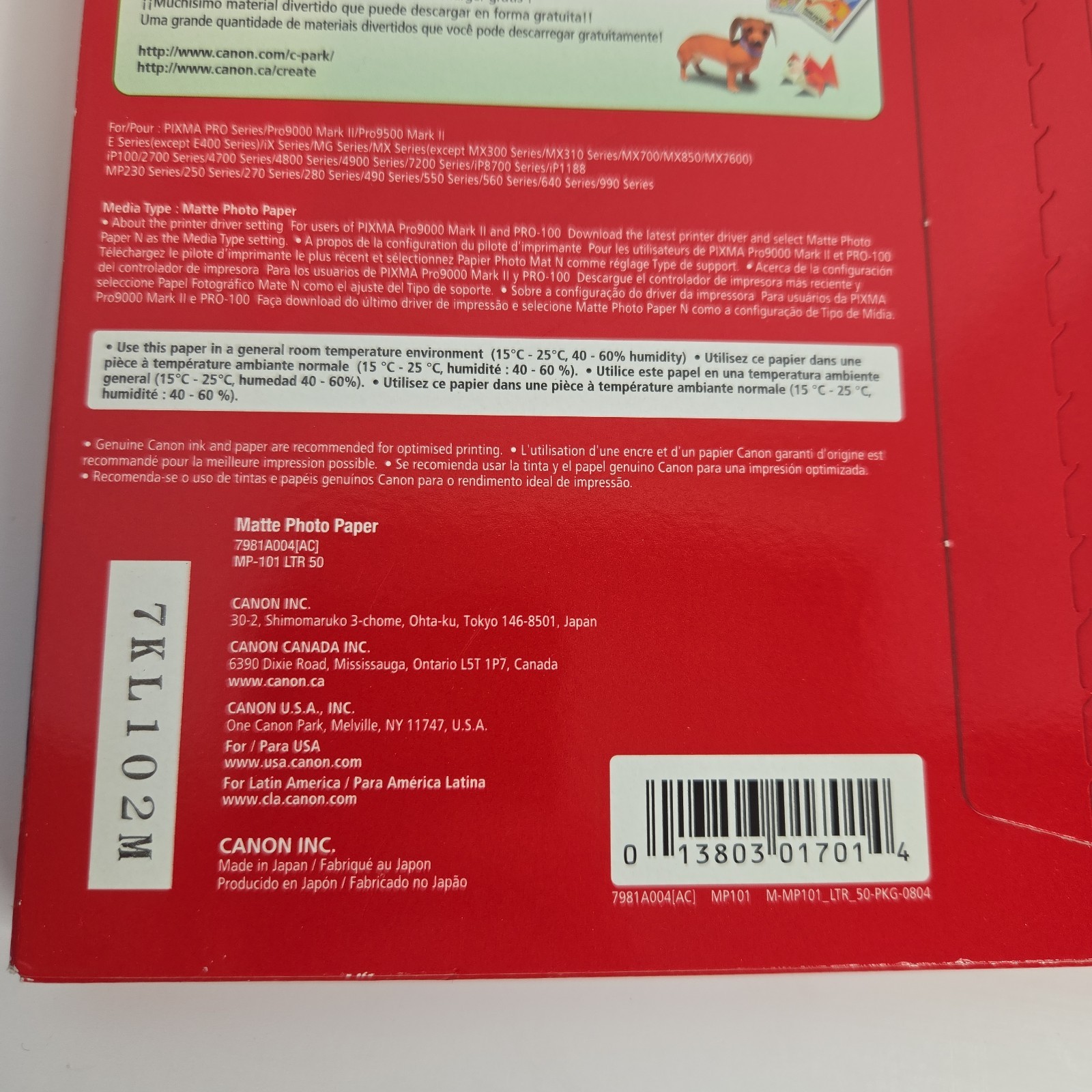 Canon Photo Paper Matte MP-101 – 8-1/2 x 11 (Pack of 50 Sheets)