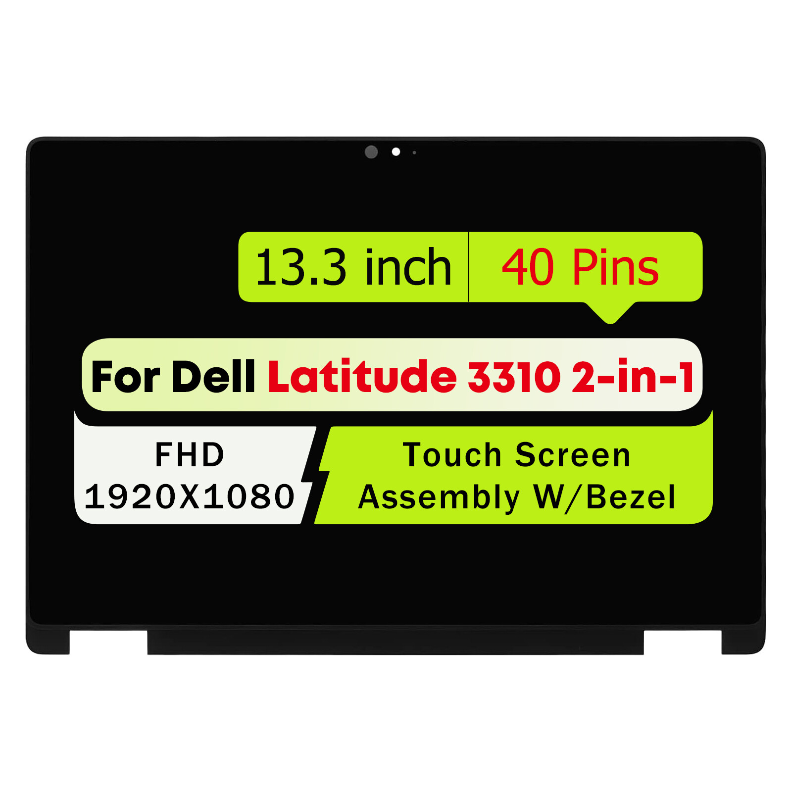 For Dell Latitude 3310 2-in-1 FHD LCD Touch Screen Digitizer Assembly With Bezel