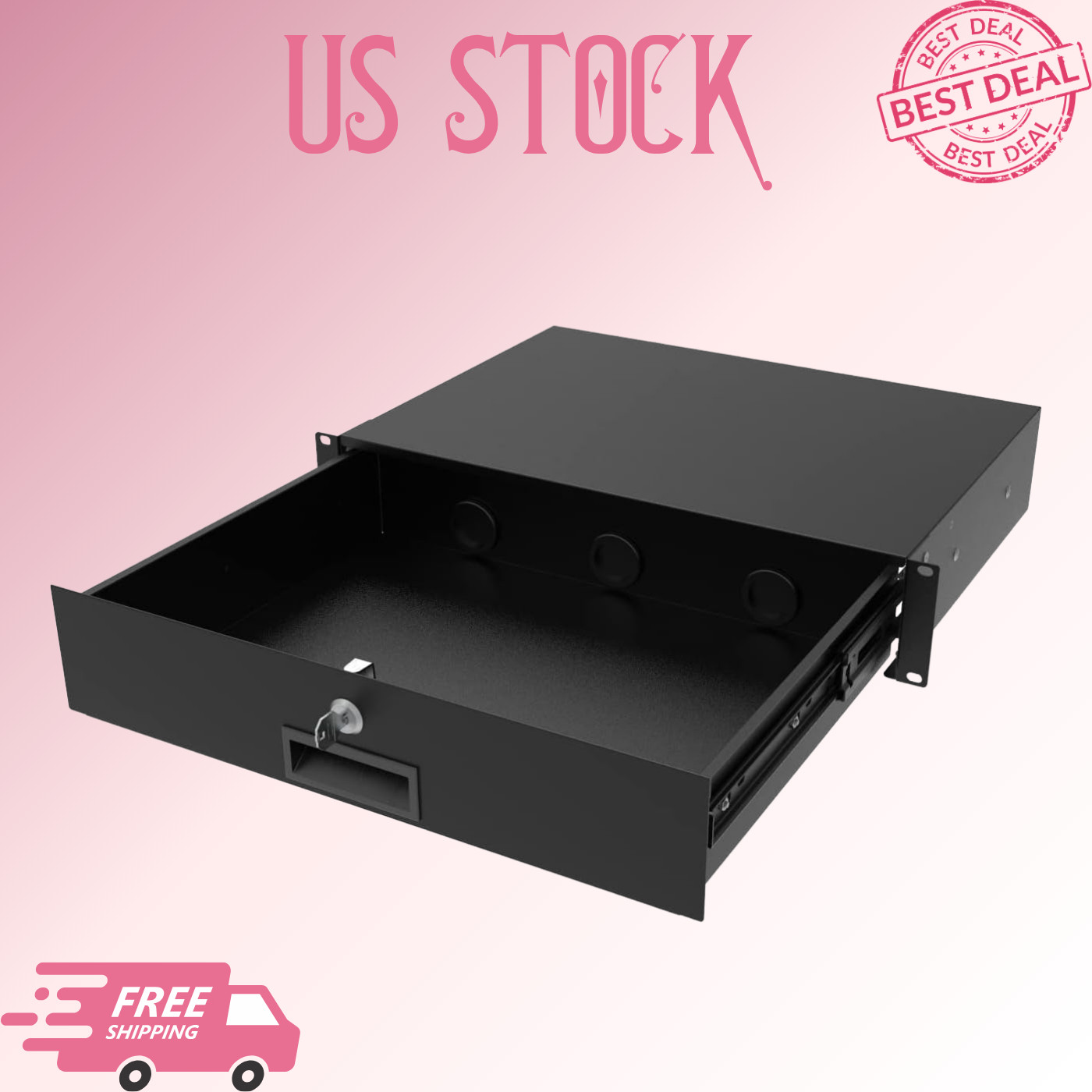 NEW 2U 19in Rack Mount Server Cabinet Lockable Drawer with Key 12.6in Depth