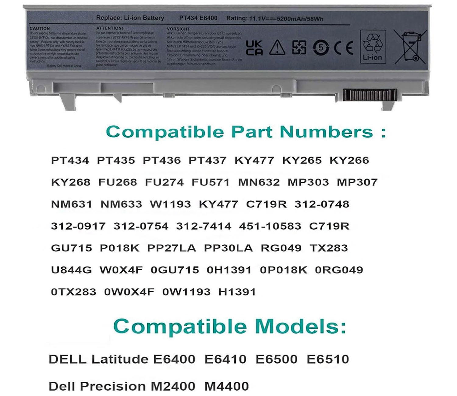 PT434 Battery For Dell Latitude E6400 E6410 E6500 E6510 Precision M2400 M4400