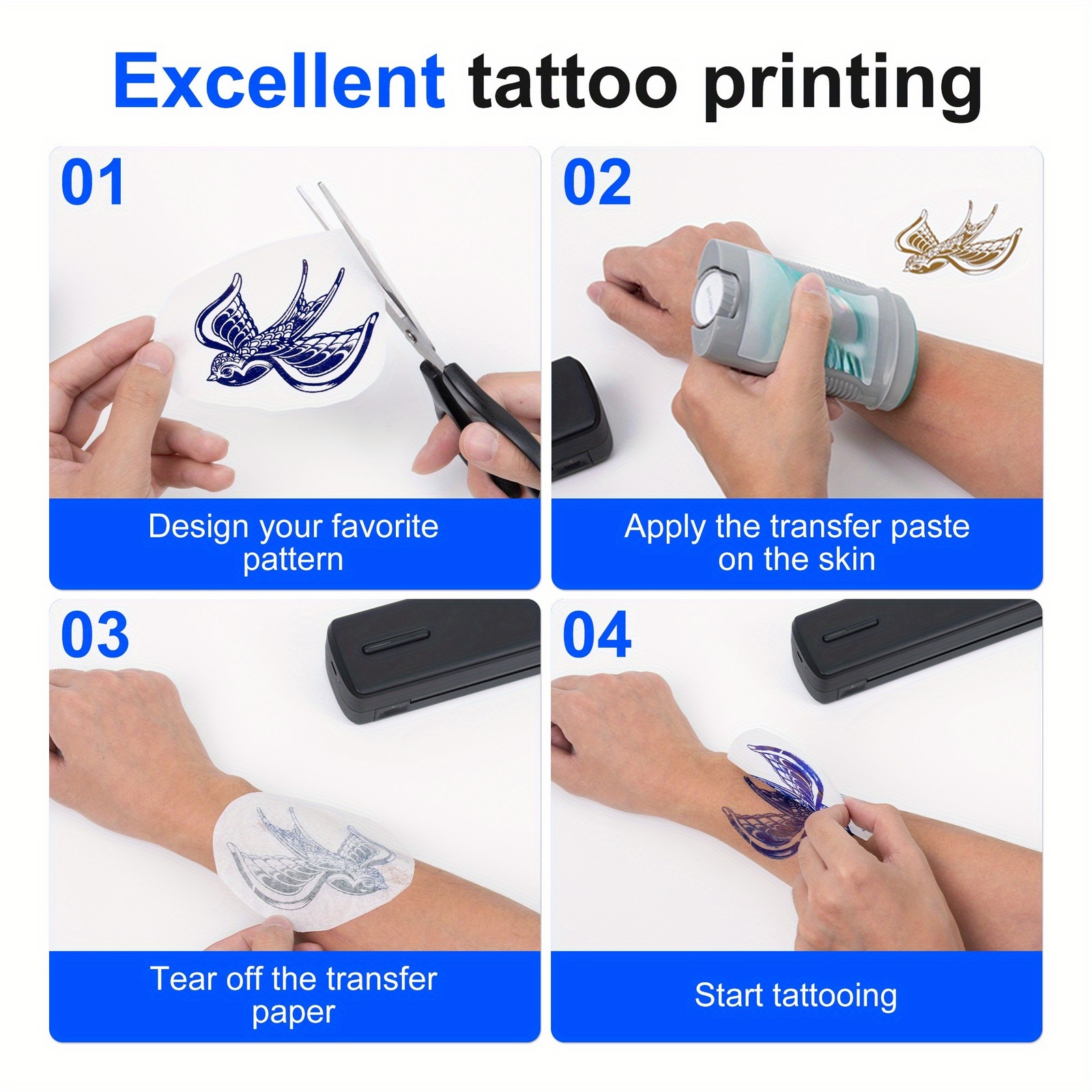 Support A4 A5 Portable Printer Wireless Inkless thermal Printer Bluetoothe Black