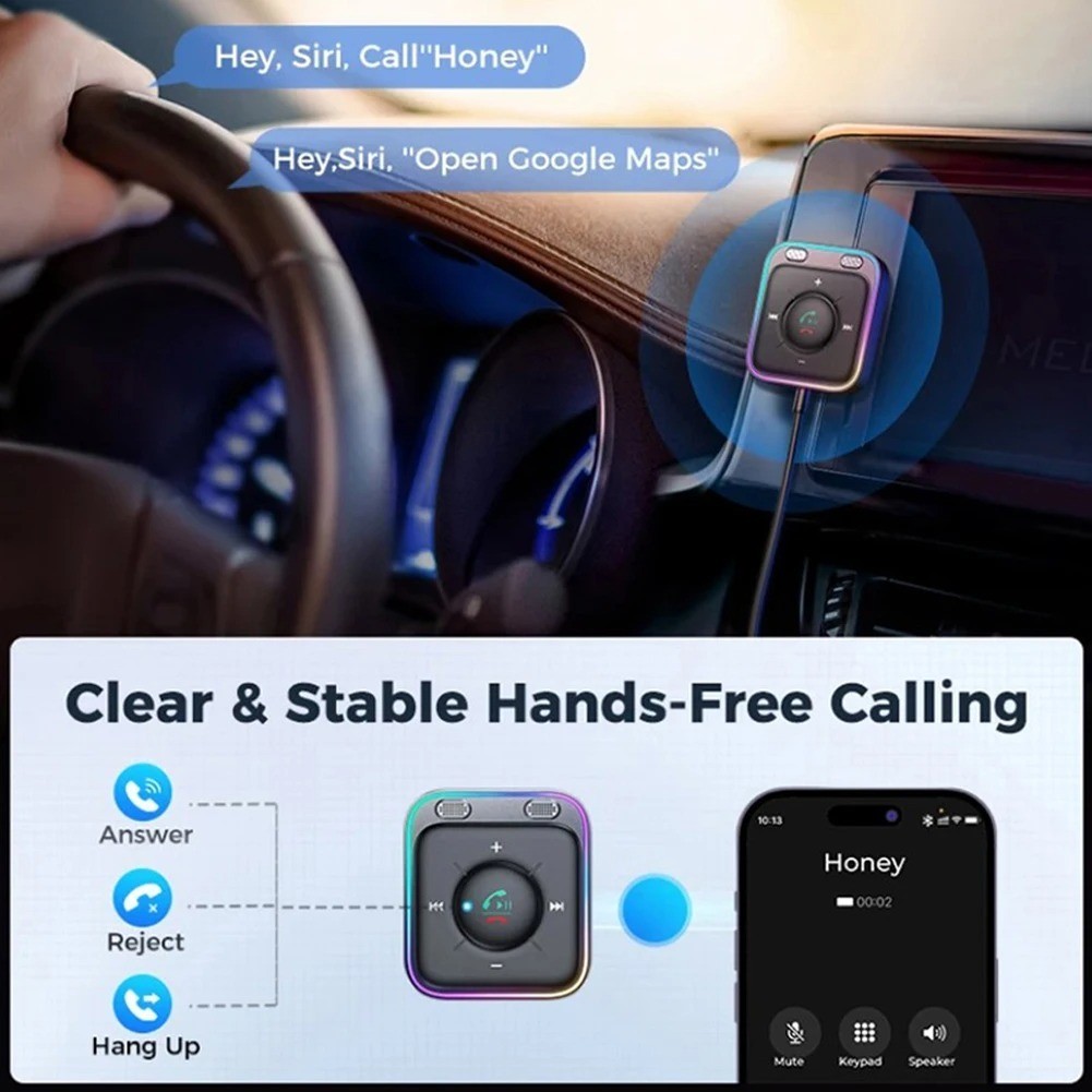 UGREEN Bluetooth 5.4 Car Receiver Adapter USB AUX with Mics Car Kit Stereo Audio