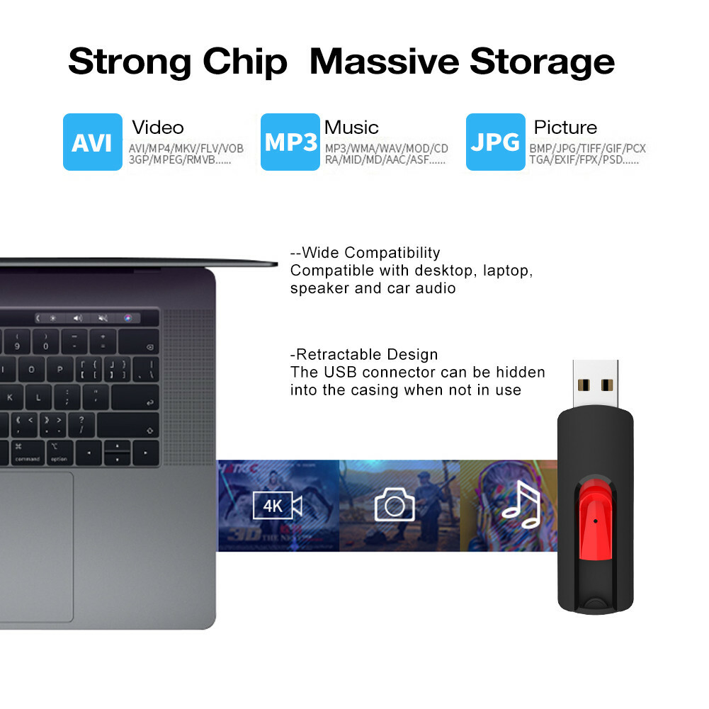 Kootion 5/10pcs USB 2.0 Retractable USB Flash Drive Memory Stick 1GB 2GB 4GB 8GB