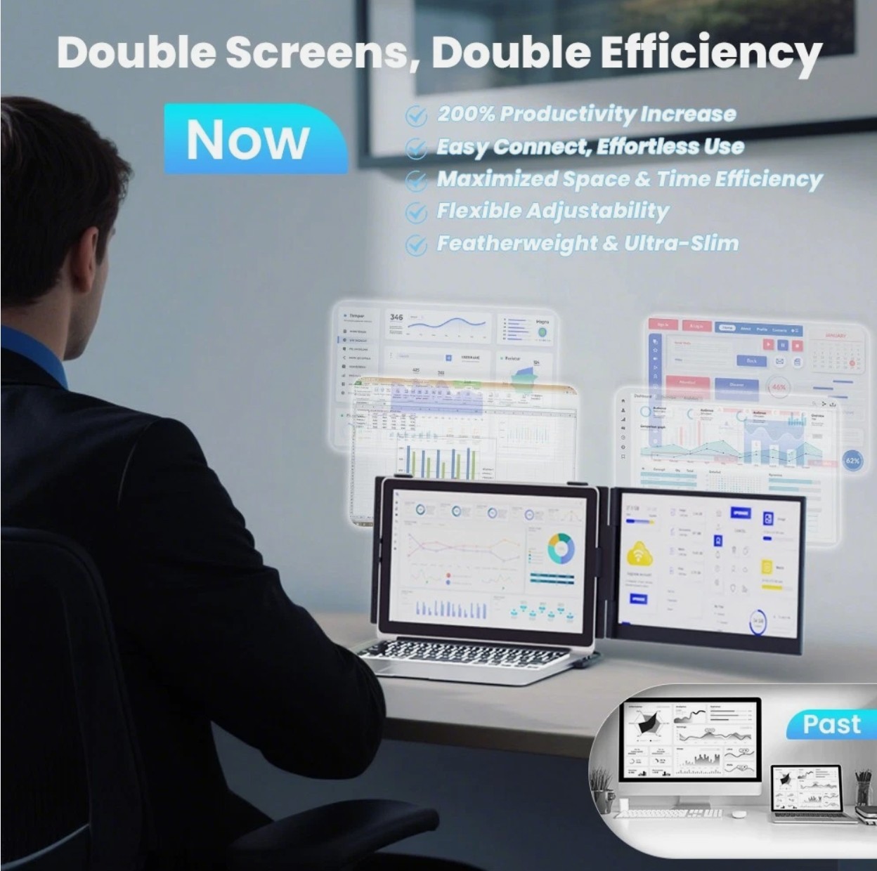 TeamGee S8 14” Triple Laptop Screen Extender 1080P FHD Dual Monitor Portable