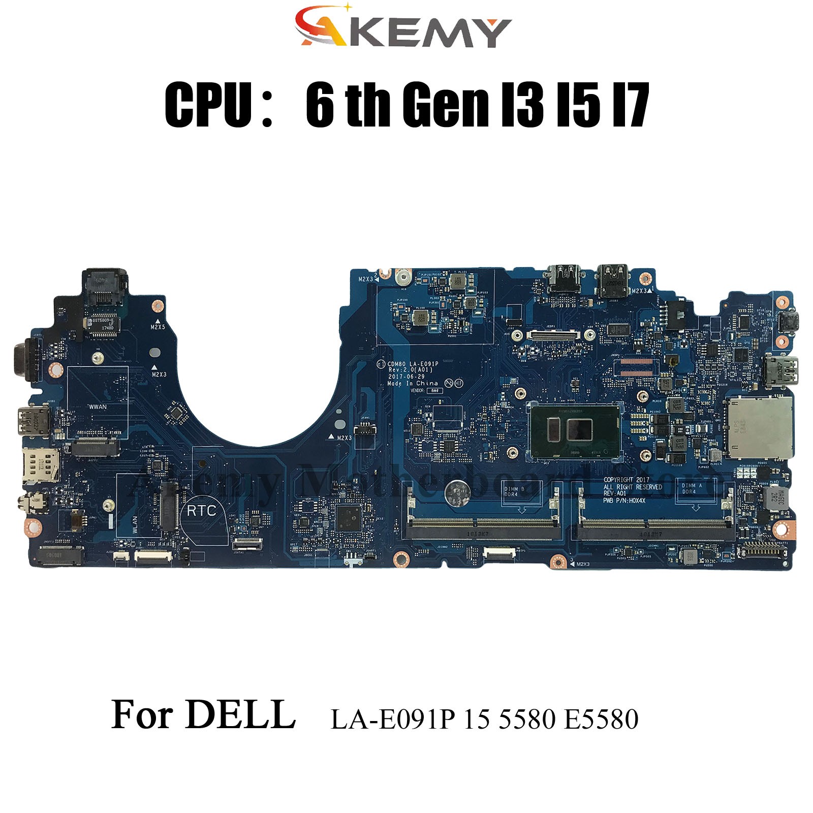 LA-E091P Mainboard For Dell Latitude 5580 with i3 i5 i7 6th 00C098 0V6V32 0M3HDV