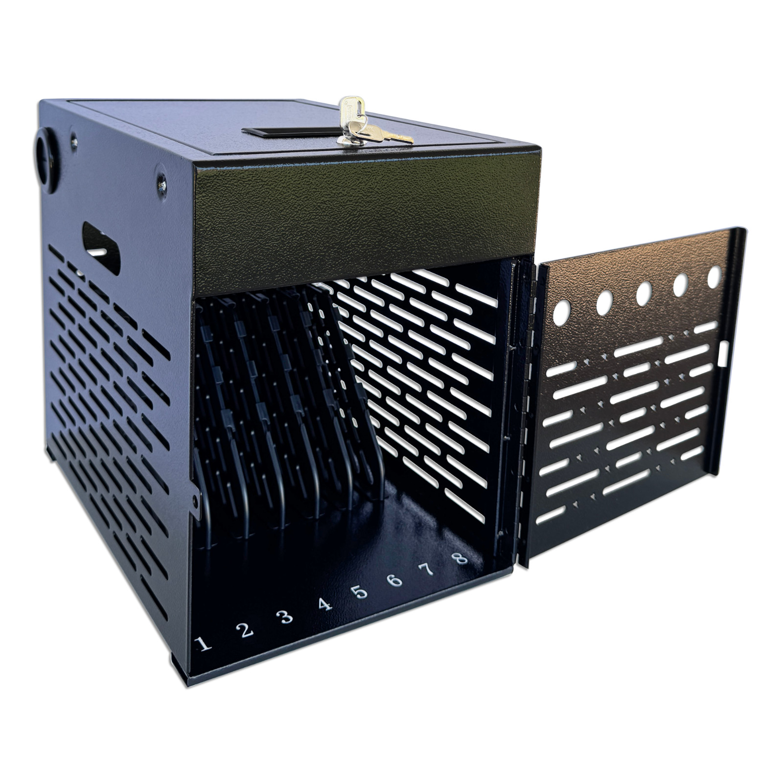 8-Device Tablet Charging Station, Lockable Steel Case Fits 14″ Chromebooks, iPad