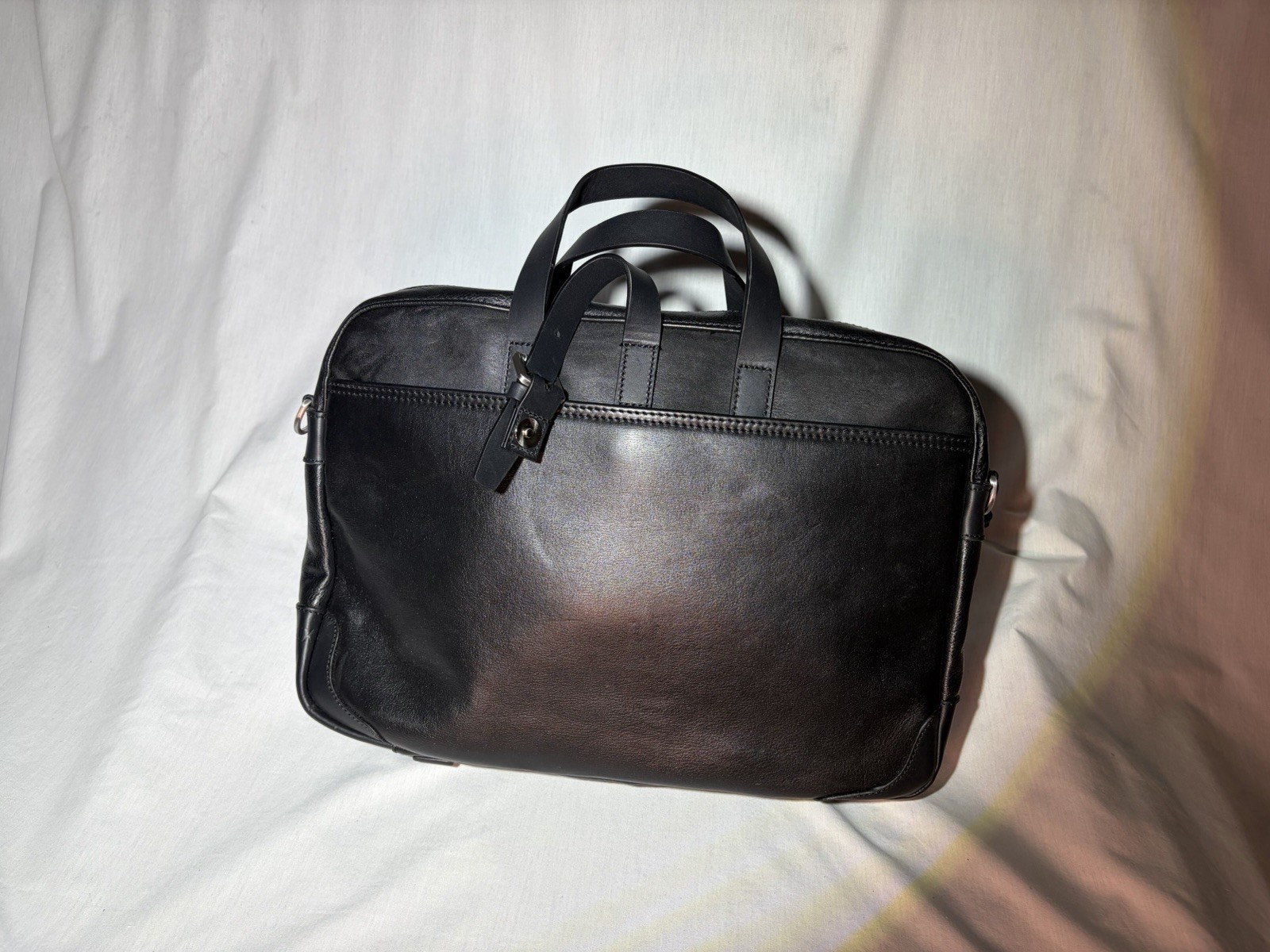 Cremieux Leather Briefcase, Blk, Detachable Shoulder Strap, Padded Laptop Pocket