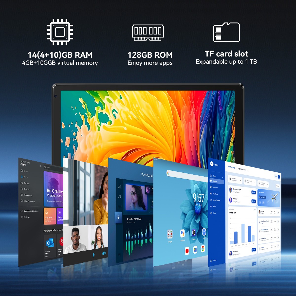 10.1 inch Android 15 Tablets HD Touchscreen Octa-Core 20GB RAM+128GB Dual Camera