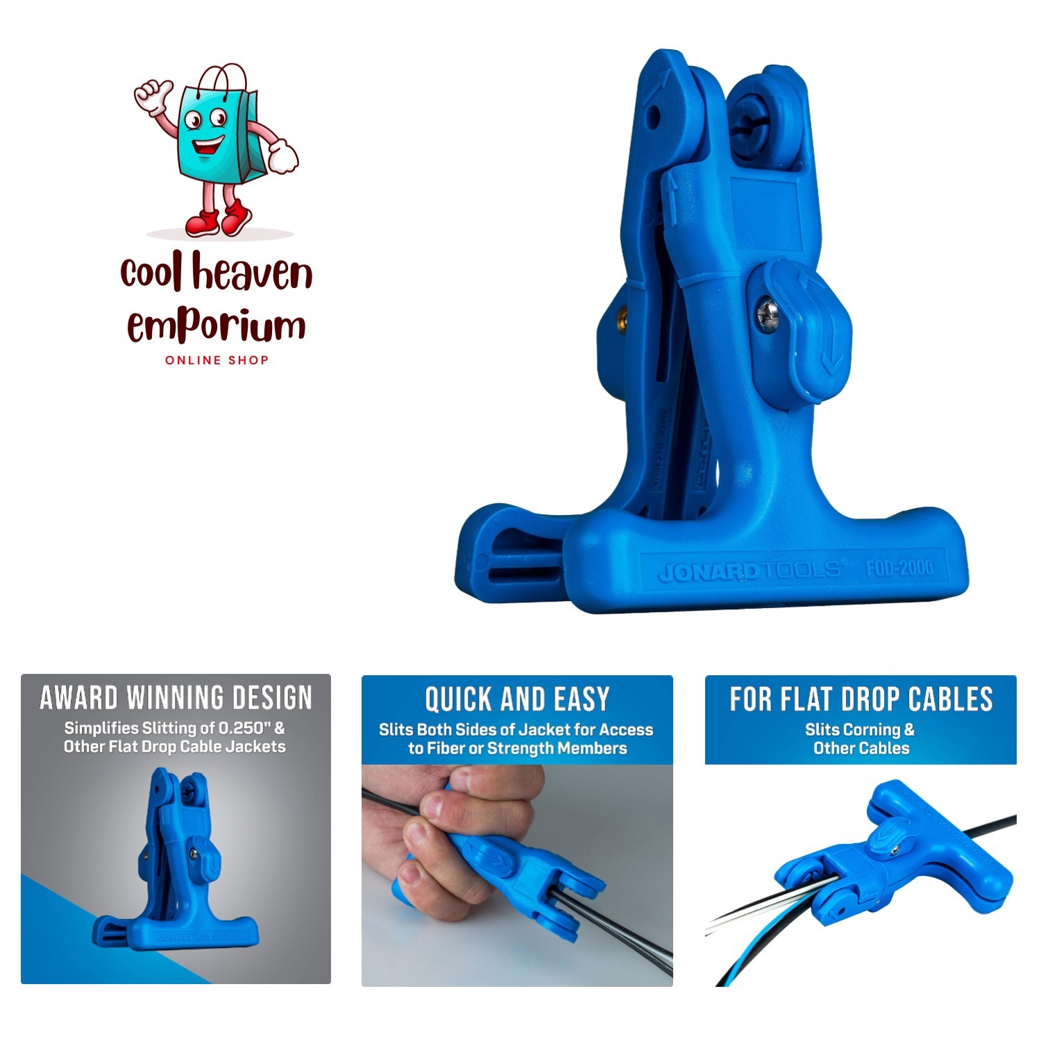 Durable Fiber Optic Drop Cable Slitter for 0.250″ Flat Jackets, Compliant
