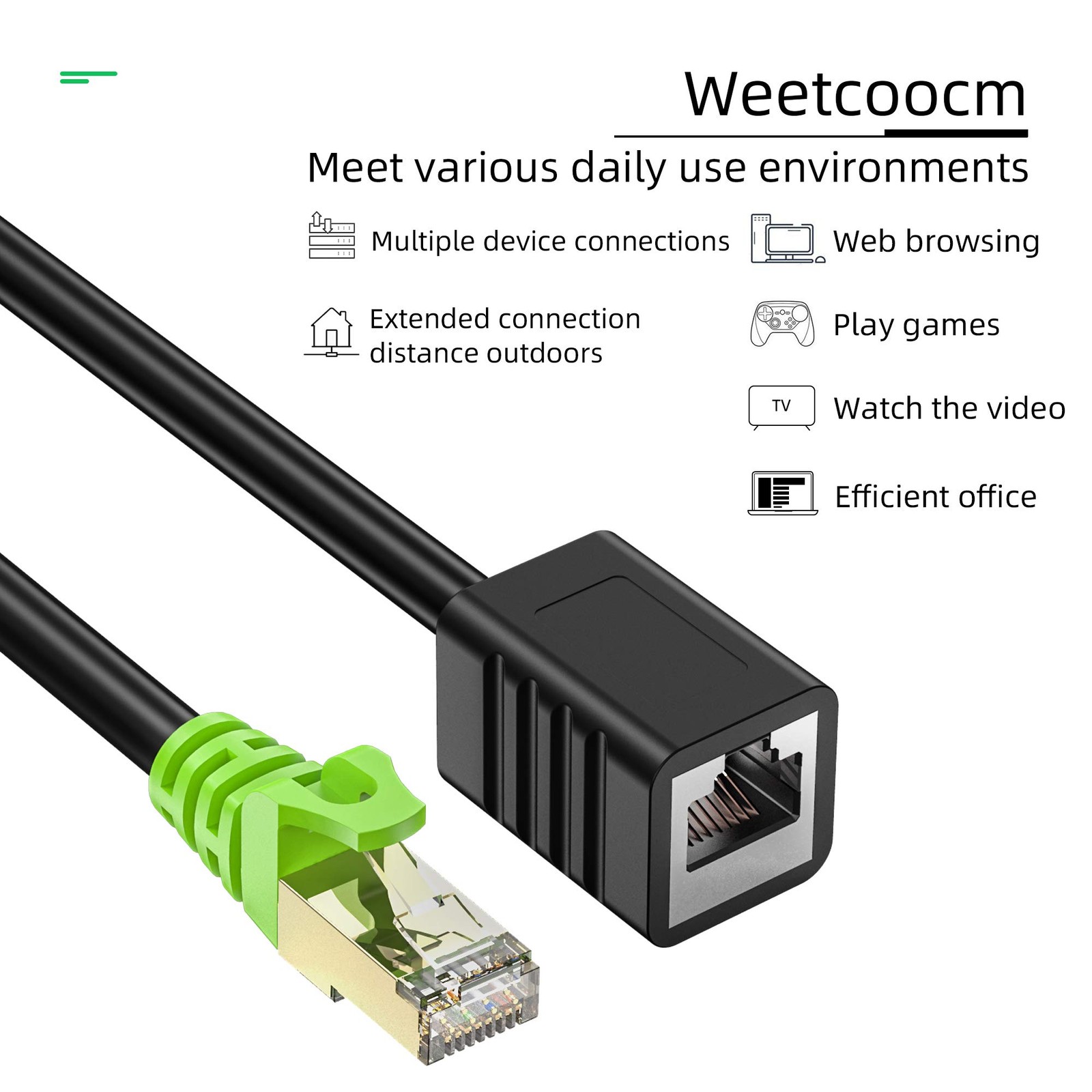Ethernet Extension Cable 20FT Cat6a Network Patch RJ45 Shielded Male Female