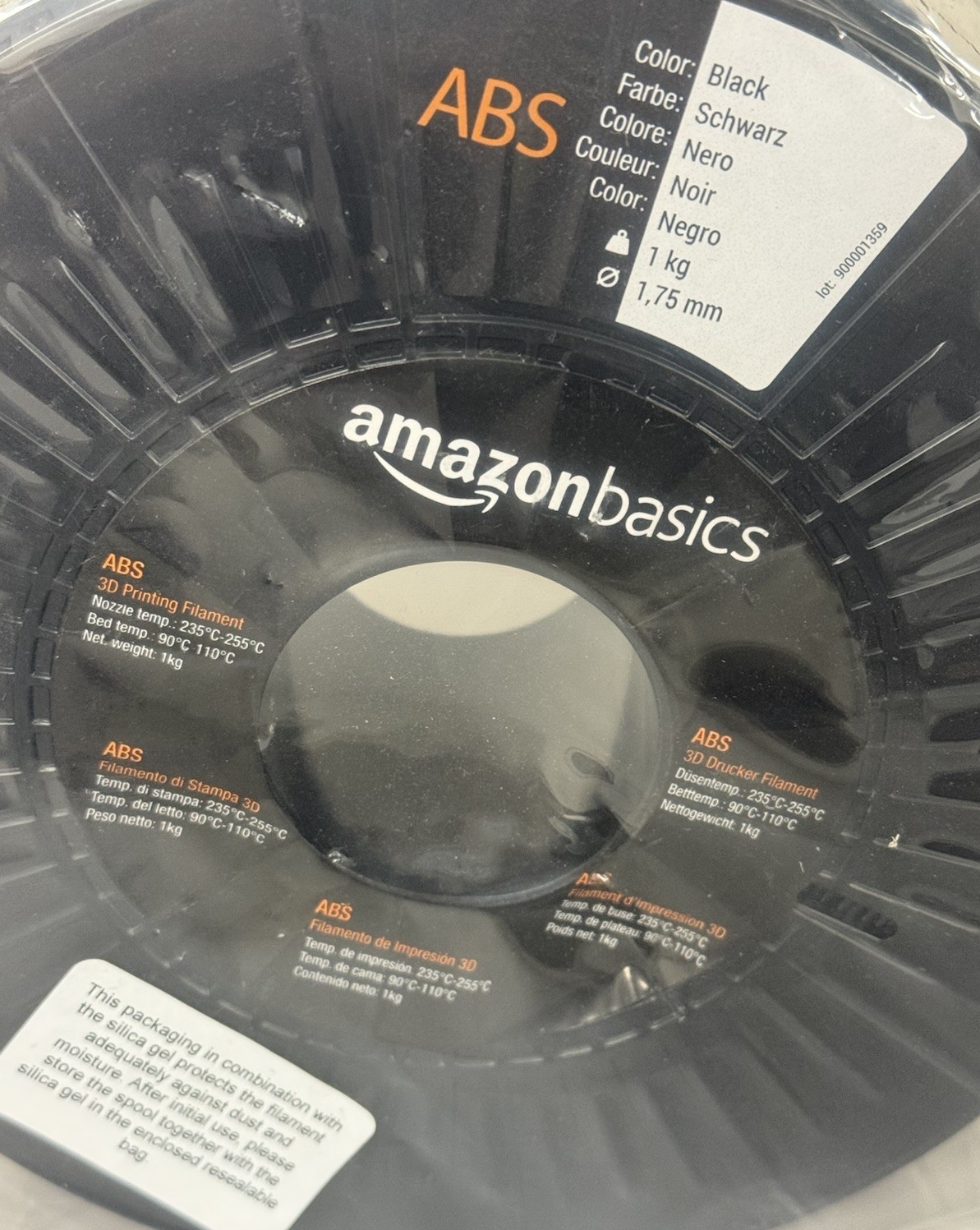 Amazon Basics ABS 3D Printer Filament, 1.75mm, Black, 1kg Spool