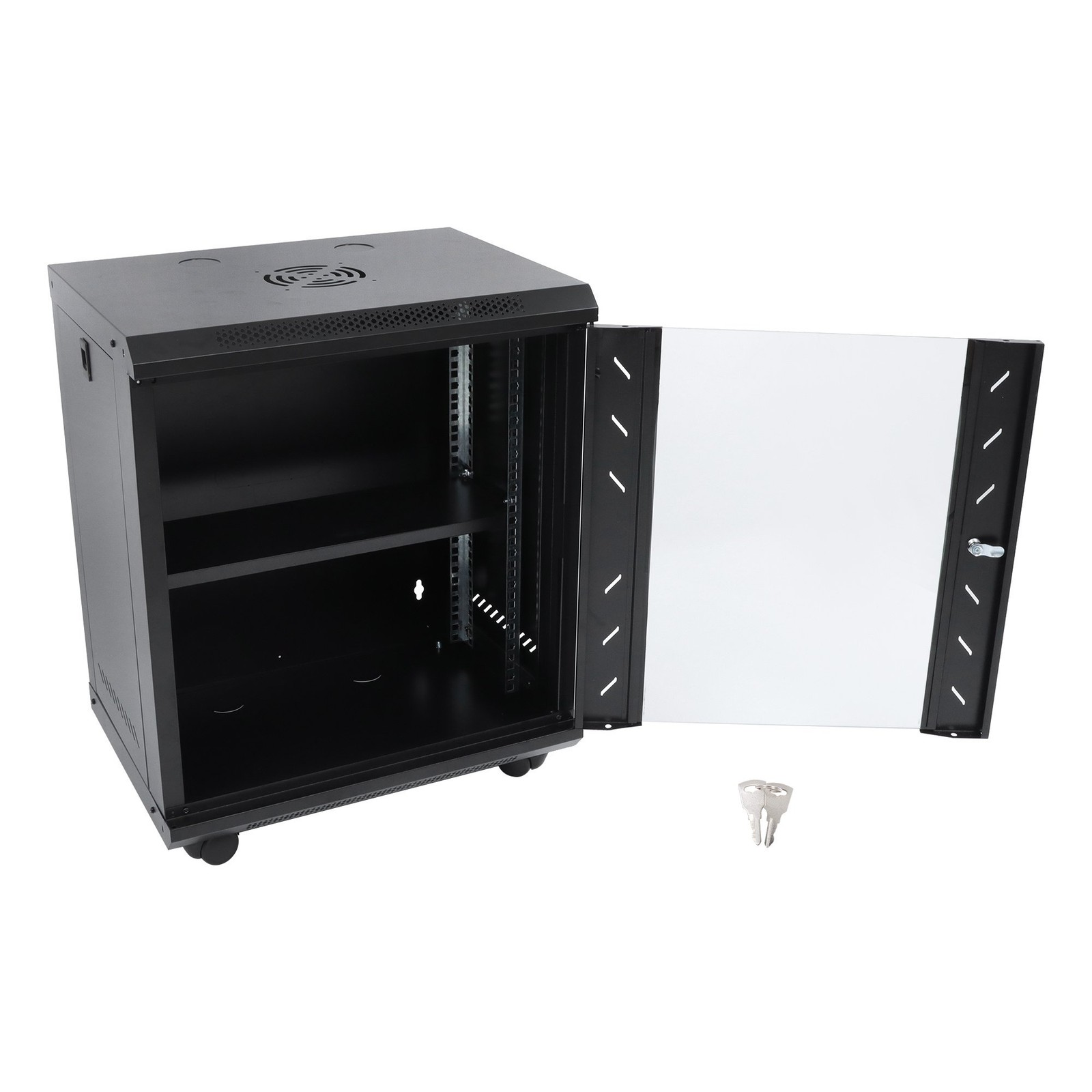 12U Wall Mount Server Rack 15.5″ Deep Locking Glass Door & Panels