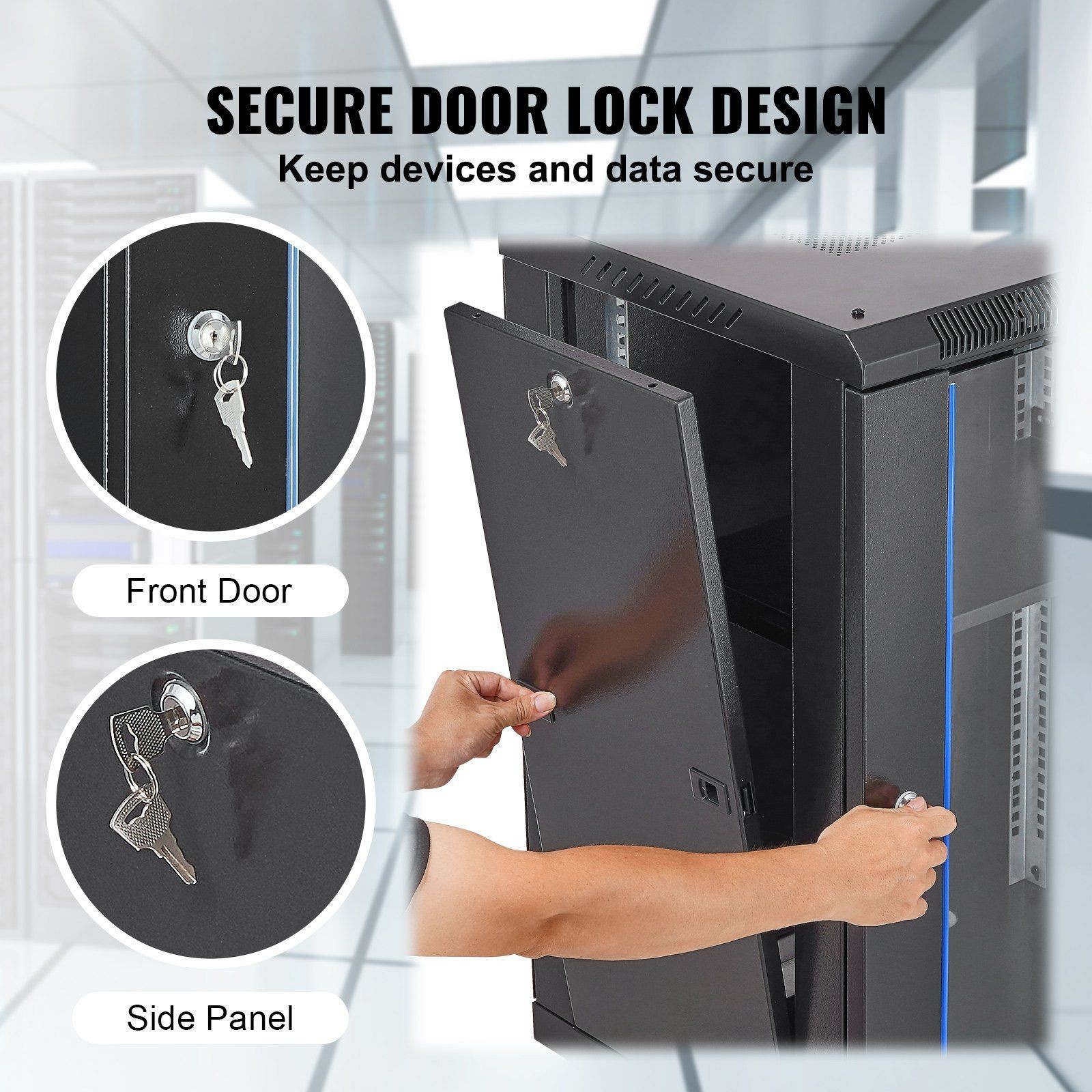 15U 18in Glass Door Wall Mount Server Rack Cabinet with Locking Mechanism