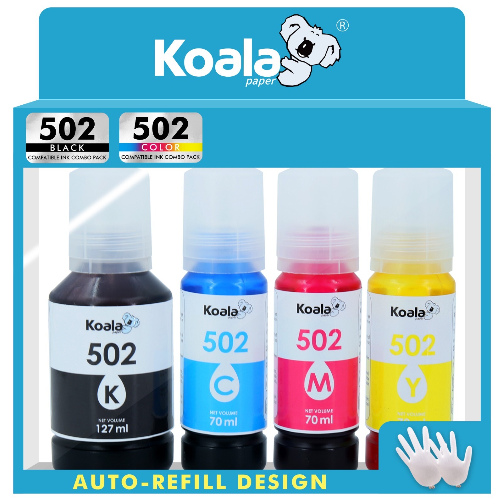 Koala 502 Ink Refill Bottles Replacement for Epson EcoTank ET-2700 ET-3760 15000