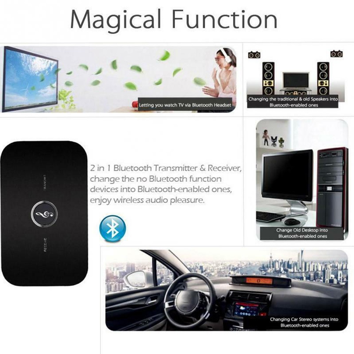 Bluetooth 5.0 Transmitter Receiver Wireless Audio 3.5mm Jack Aux Adapter 2 IN 1