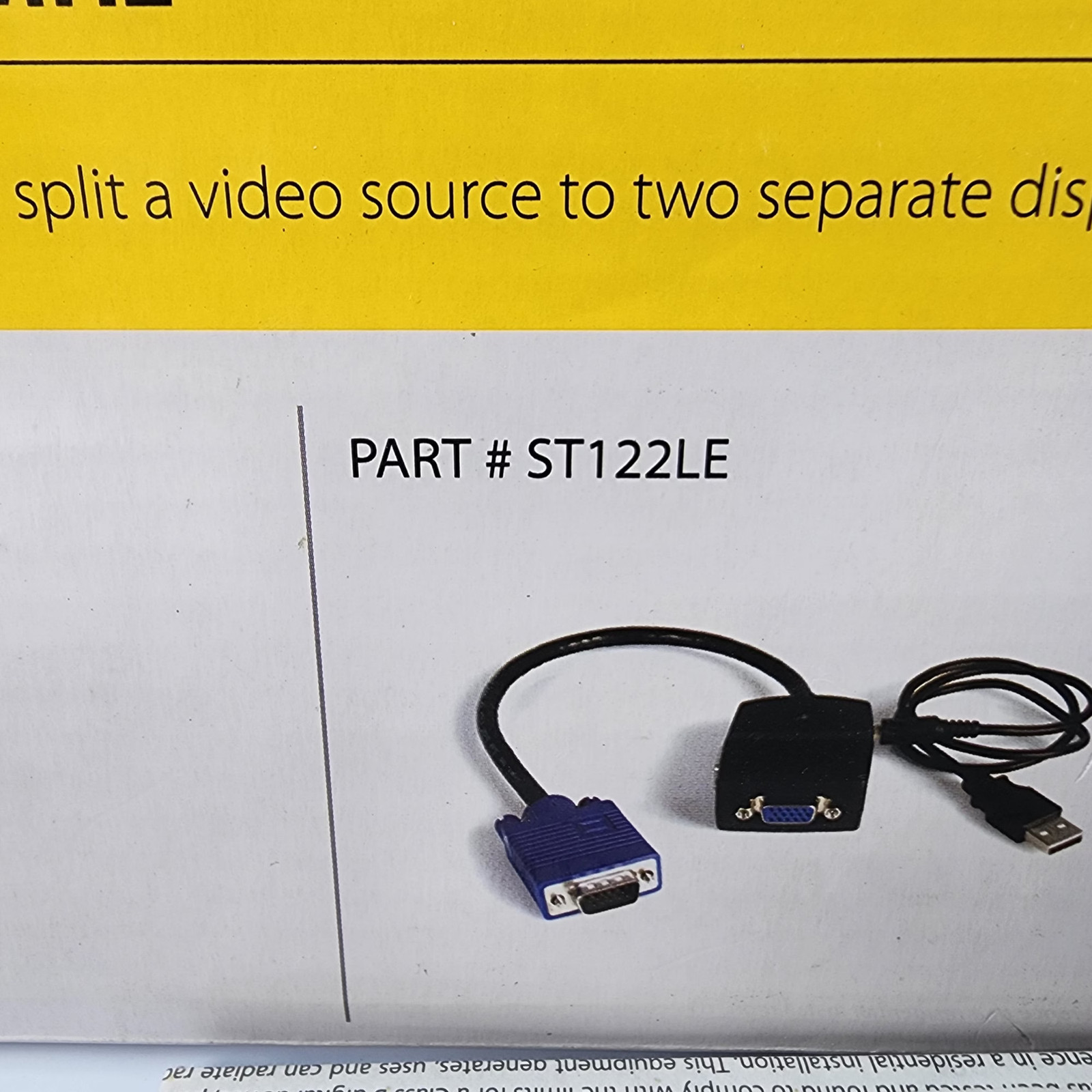 StarTech ST122LE 2-Port VGA Video Splitter 300MHz – USB Powered – New Old Stock
