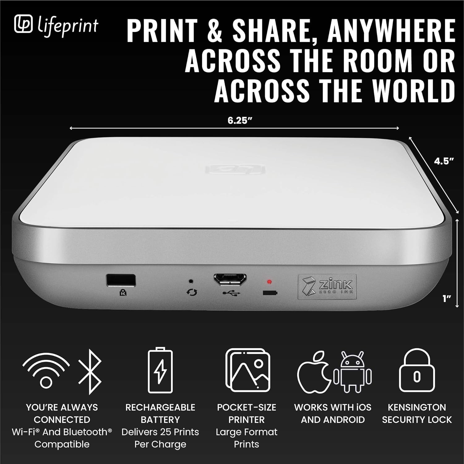 Lifeprint Ultra-Slim Photo & Video for iPhone Printer Bluetooth Portable 3×4.5in