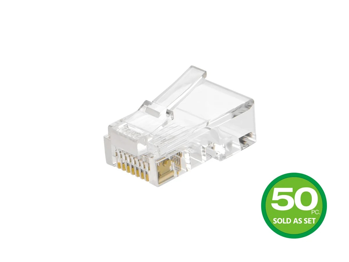 Monoprice 8P8C RJ45 Modular Plugs for Flat Solid/Stranded Cable, 50u, 2 Prongs,