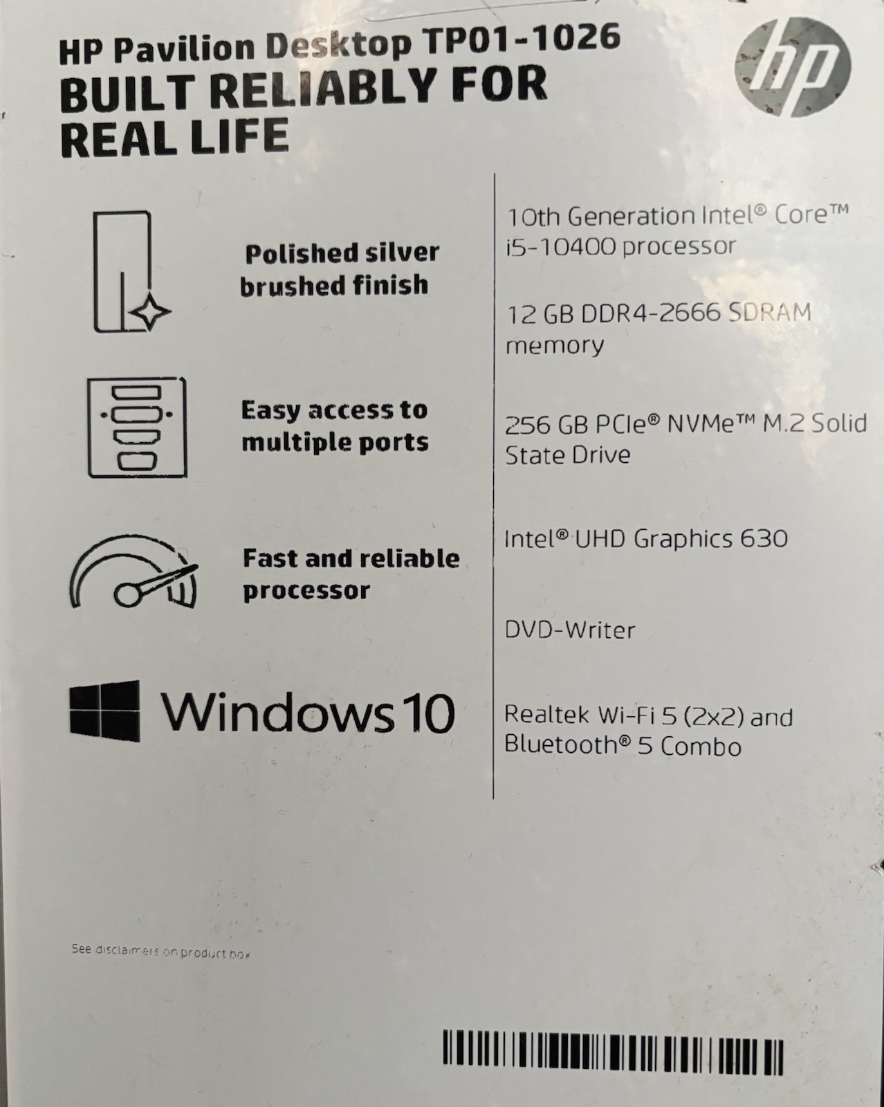 HP Pavilion Desktop TP01-1026 10th Generation Intel Core I5-10400 Processor