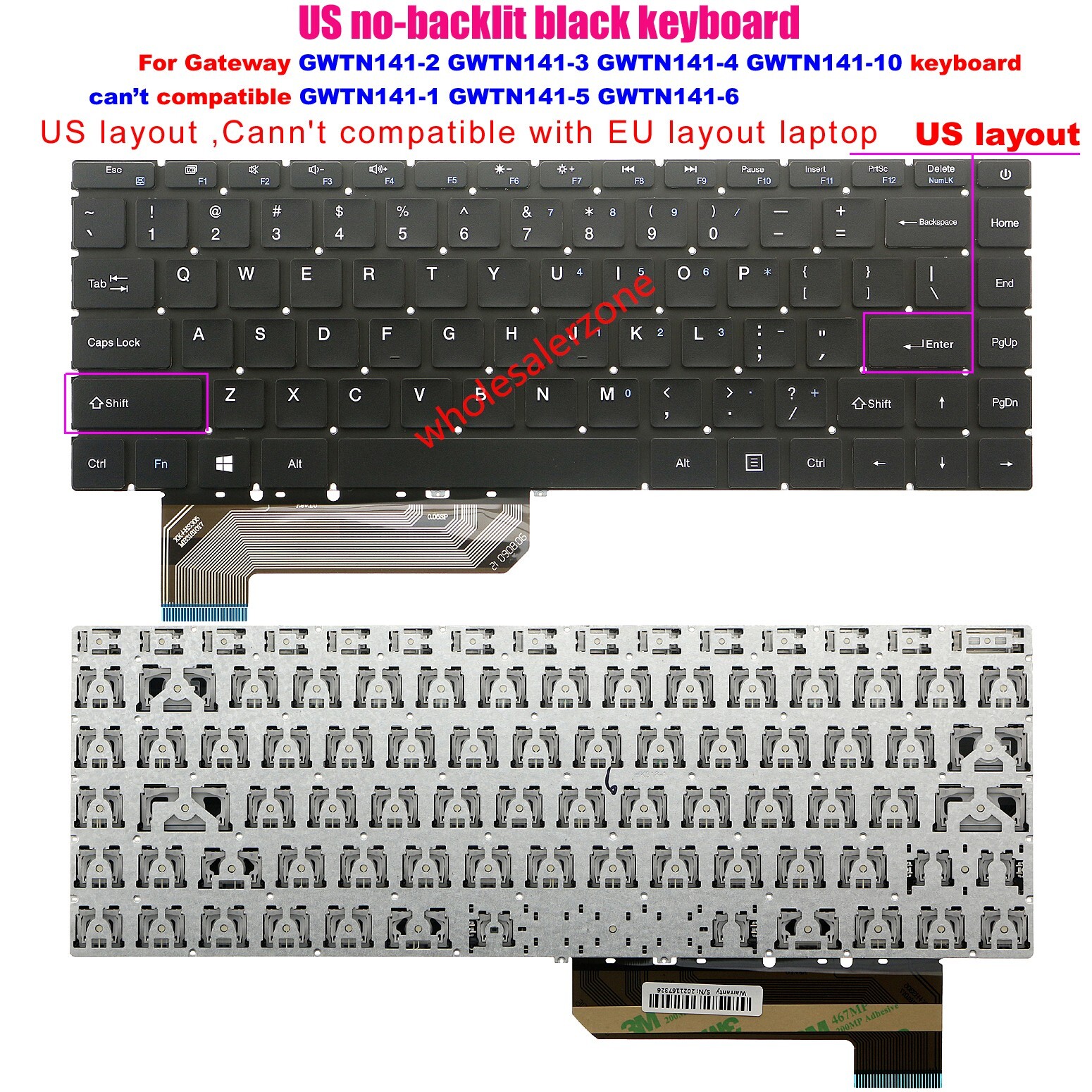 US Keyboard For Gateway GWTN141-10 GWTN141-10BL 10BK GWTN141-10GR GWTN141-10RG