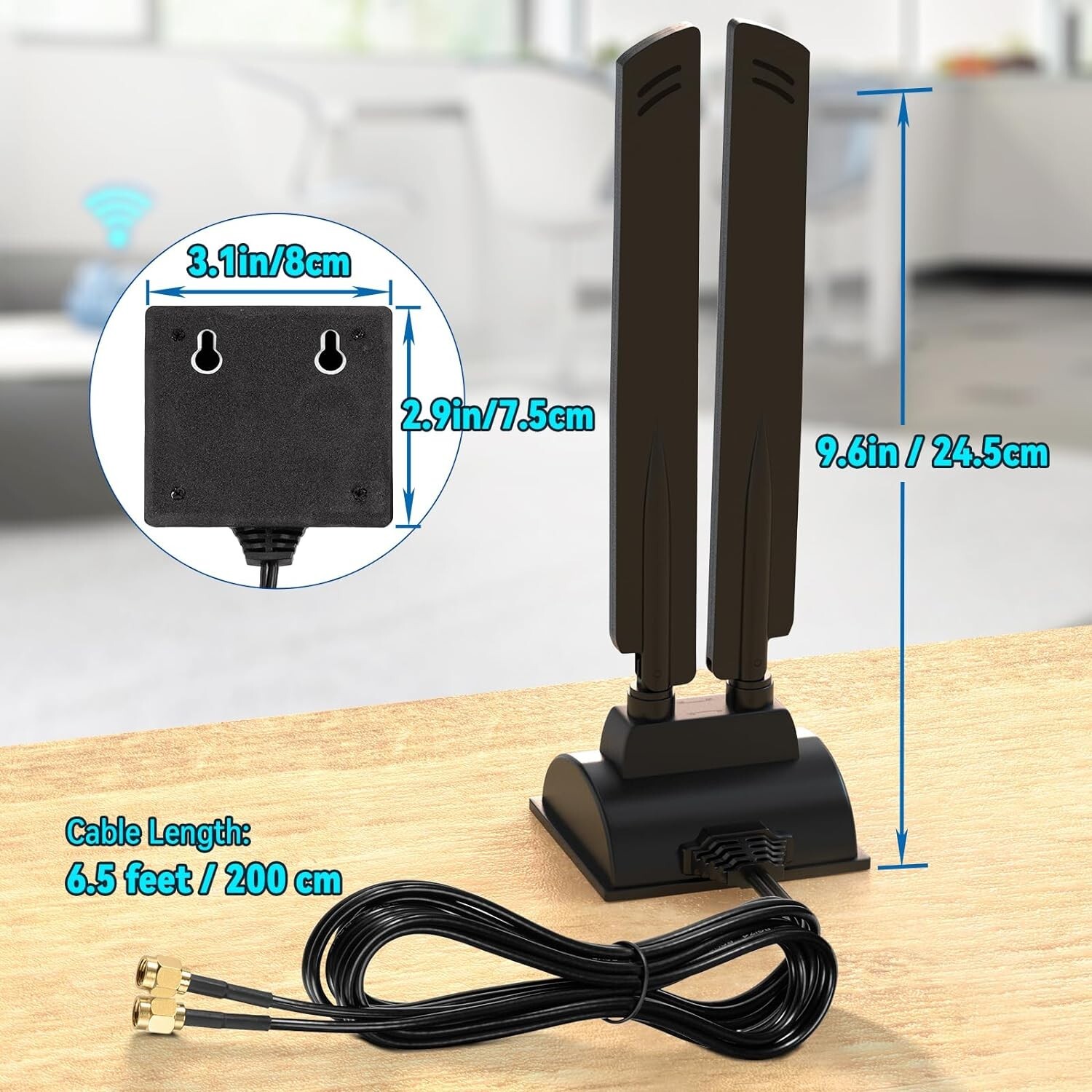 WiFi 6E Antenna Tri-Band 6GHz 5GHz 2.4GHz RP-SMA Magnet Mount for WiFi Router