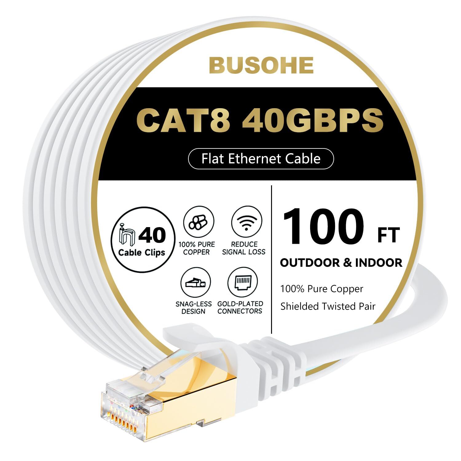Cat 8 Ethernet Cable 100 FT 40Gbps 2000Mhz High Speed Flat Cat8 Cable Patch C…