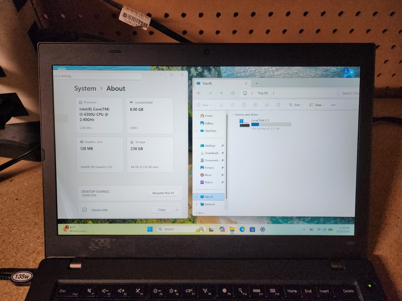 Lenovo ThinkPad T460 i5-6300U 2.4GHz 8GB RAM 256GB SSD Win 11 Pro See Desc