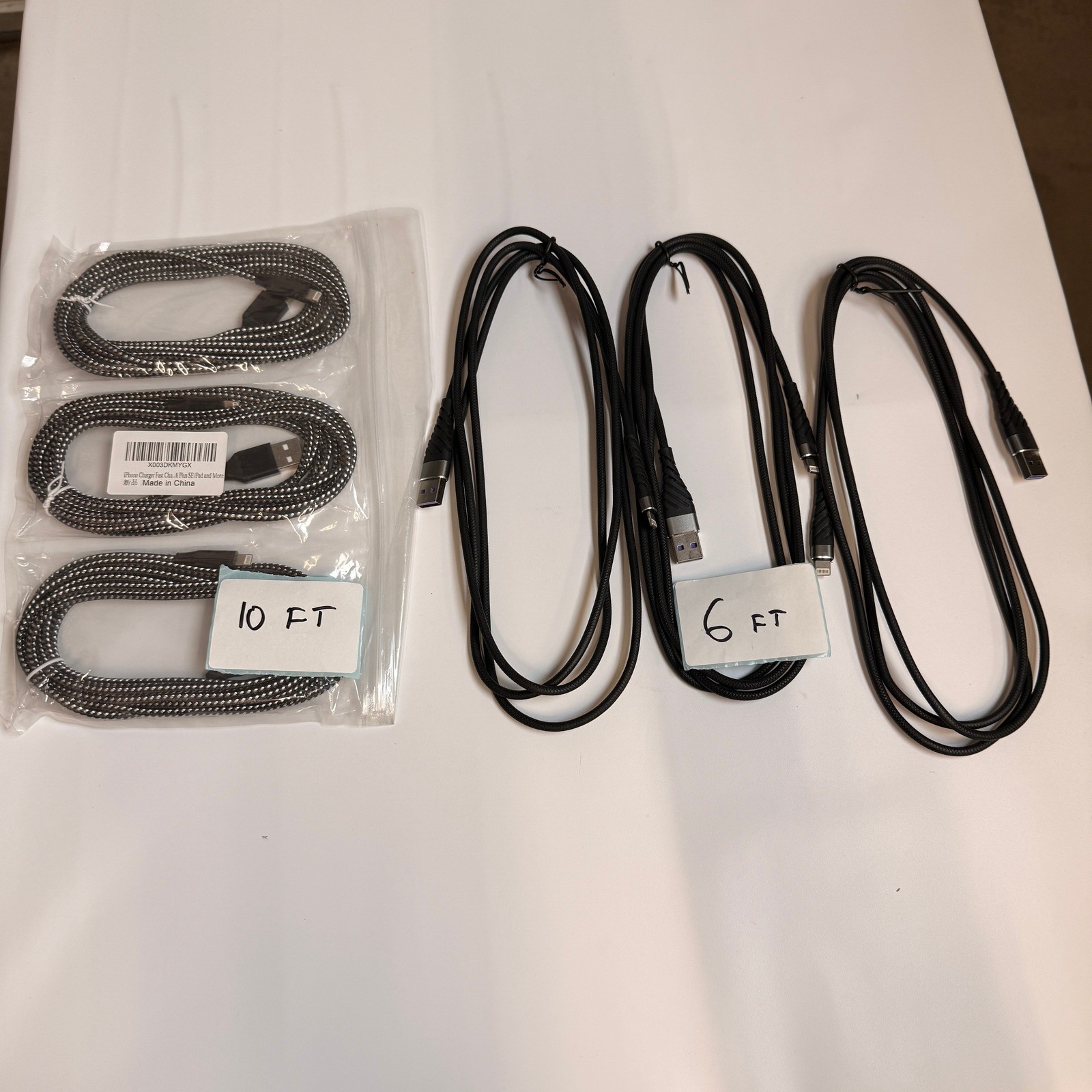 Lot of 6 USB-A to Lightning Braided Fast Charging Cables 6ft 10ft