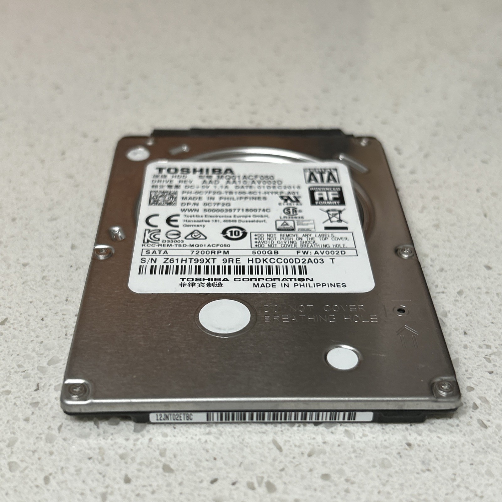 Toshiba C7F2G 500.0GB 7.2K SATA 2.5 6GBps Hard Drive 0C7F2G