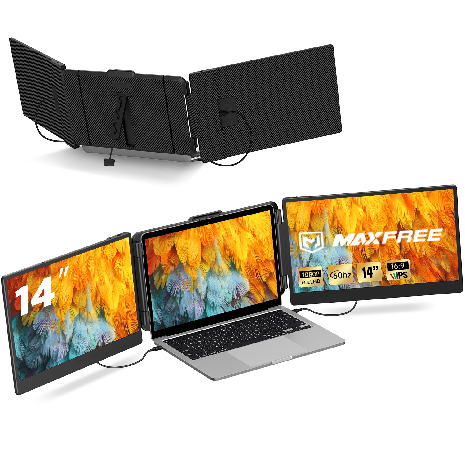 Secondhand Laptop Triple Screen Extender 14″ 1080P for Windows/Mac/Android