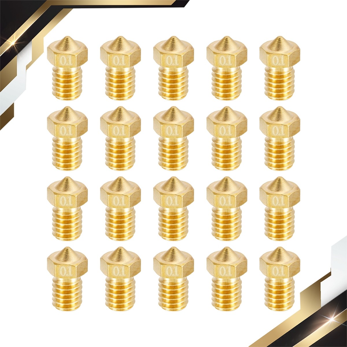 20Pcs 3D Printer Nozzle Brass Nozzle 0.1mm Extruder Print Head for 1.75mm M6 3D