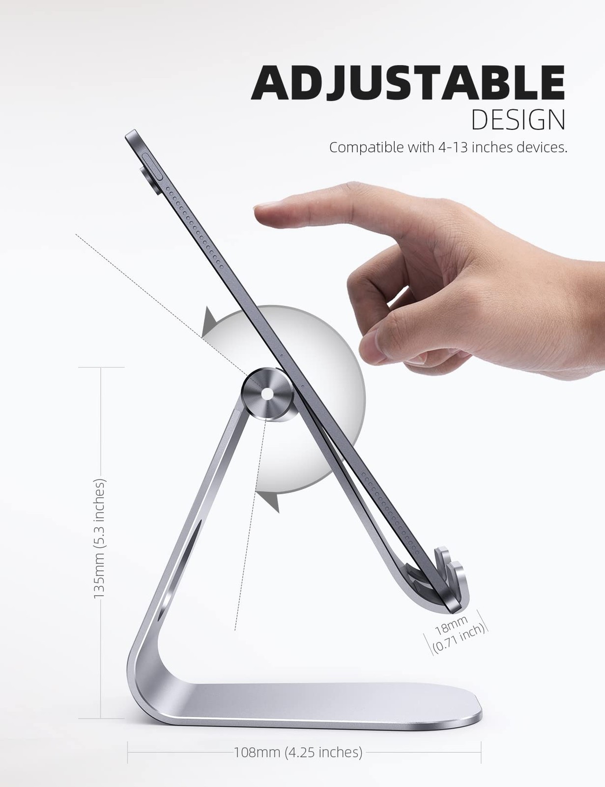 Lamicall S1 Tablet Stand, Adjustable Holder – 4 inches, 1-Silver